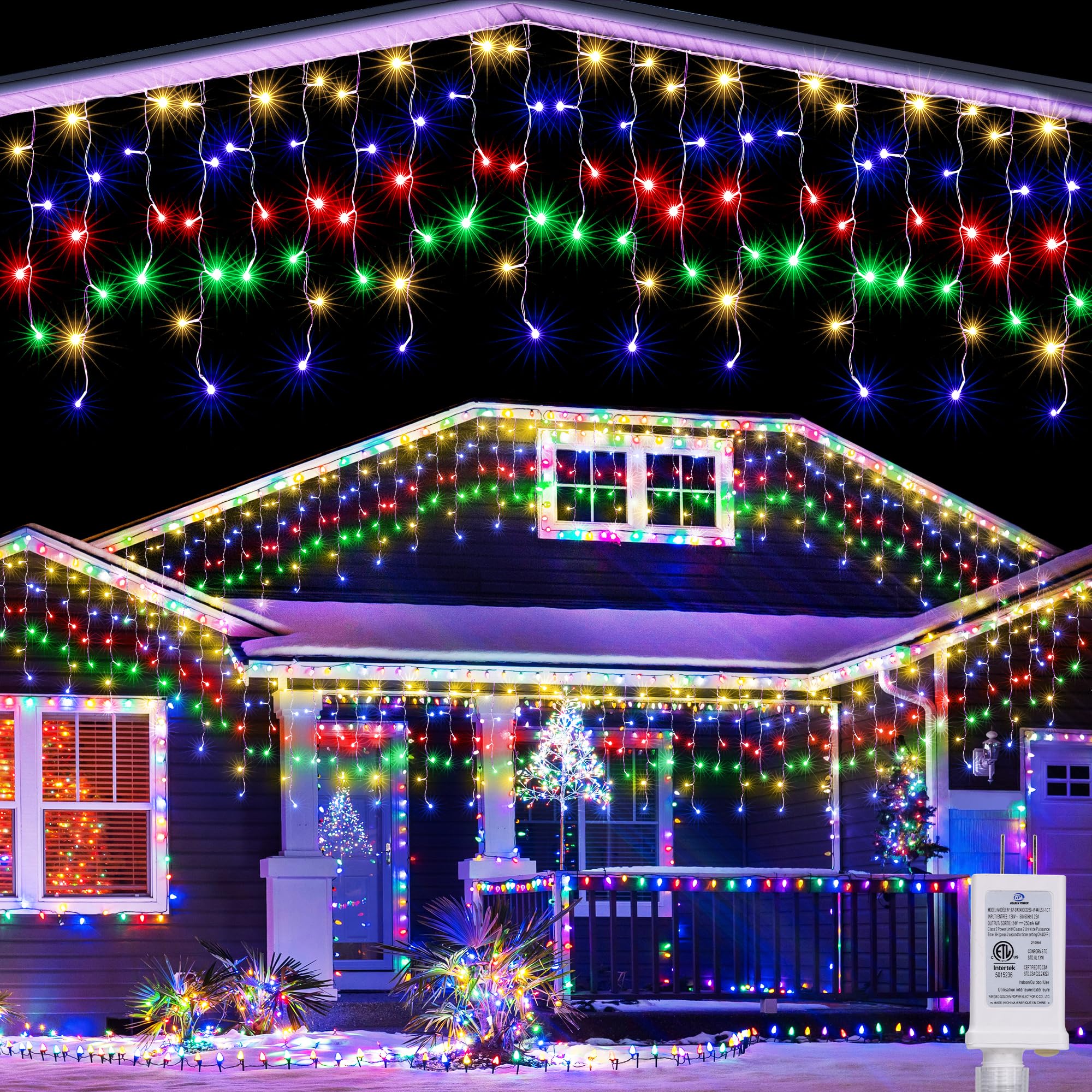 Joomer Christmas Icicle Lights, 32Ft 8 Modes Waterproof Christmas Icicle String Lights Outdoor Connectable With Timer For Party, Eaves, Roofs, Holiday, Christmas Decorations (Multicolor)