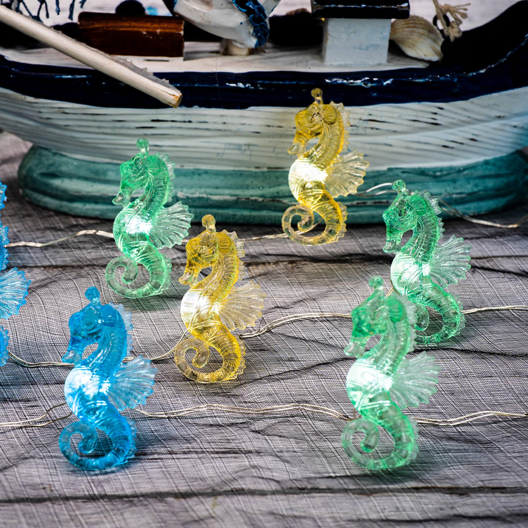 Enlaceray Seahorse String Lights Decorative Lights Ocean Fairy Lights Battery Operated String Lights Waterproof Beach Decoration For Bedroom Nautical Sea Life 30Led 10Ft Summer Christmas Window Room Decor