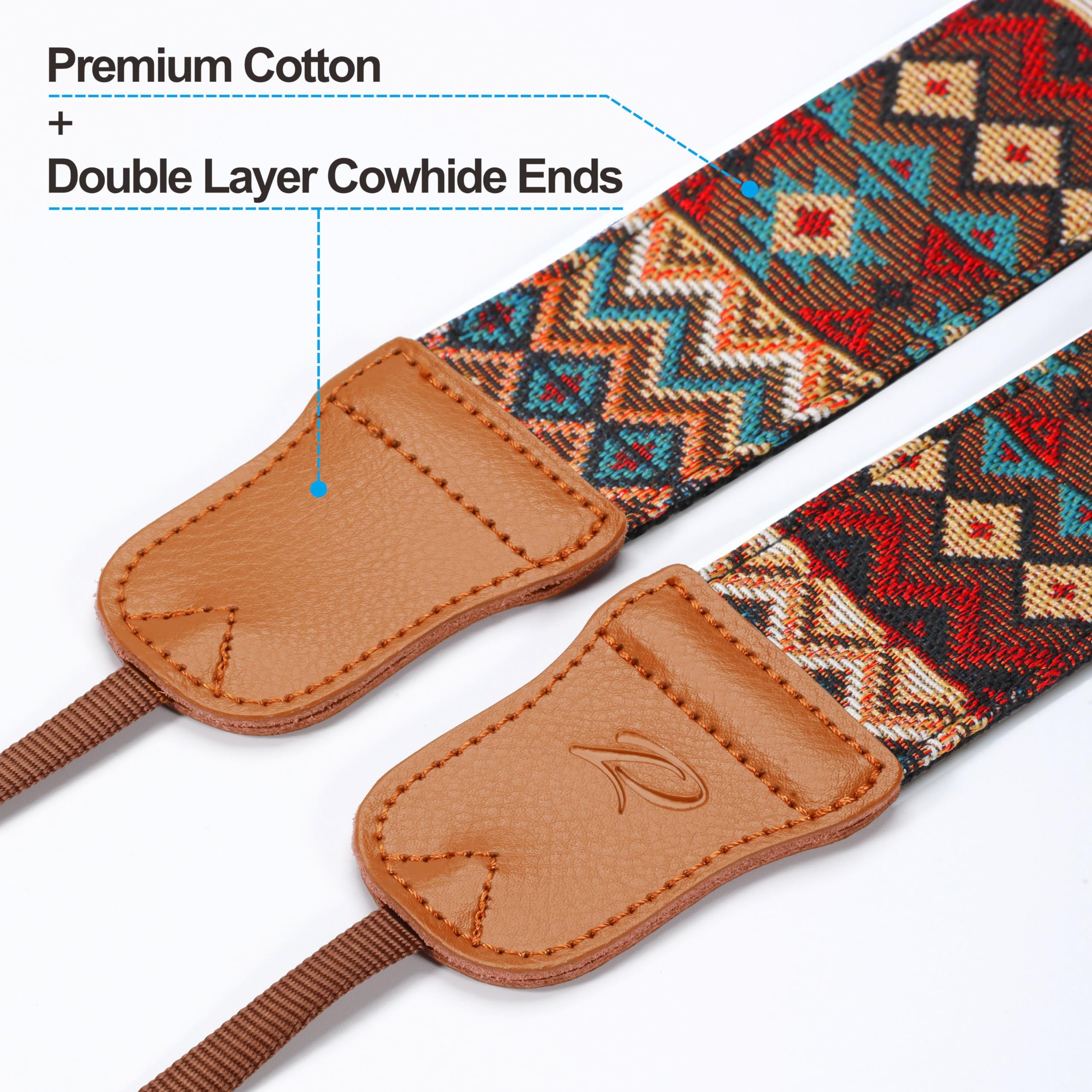 Padwa Lifestyle Camera Strap - 2" Cowhide Head Camera Straps For Photographers,Vintage Jacquard Embroidery Woven Cotton Adjustable Shoulder Neck Straps For Cameras,Binoculars（Cool Ethnic Style Brown）