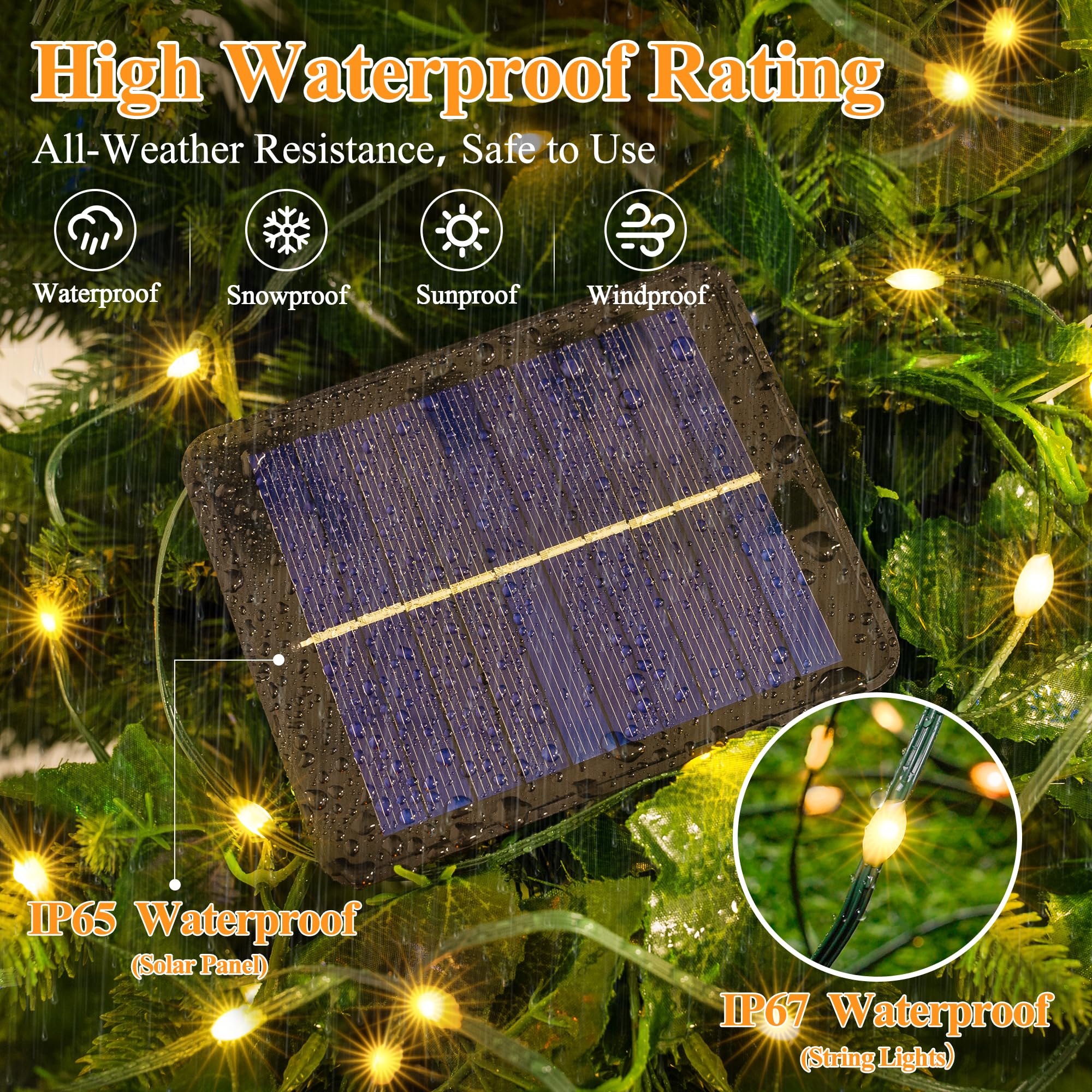 Brightchristmas 2 Pack Solar String Lights Total 480Led 158Ft, Ip67 Waterproof String Lights For Outside With 8 Modes, Solar Panel Fairy Lights For Garden Party Wedding Decorations (Warm White)