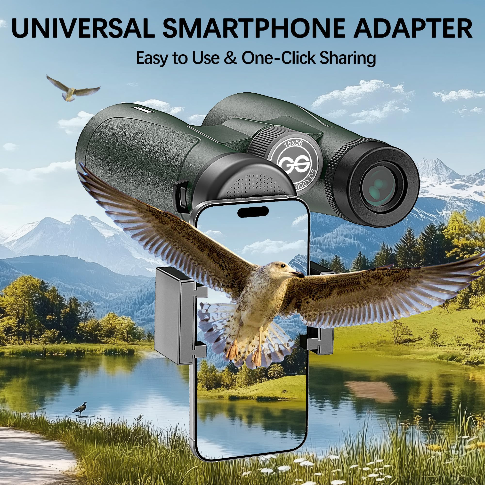 Gllysion 15X56 Professional Uhd Binoculars For Adults High Powered With Phone Adapter And Harness, Super Bright Waterproof Binoculars For Hunting Stargazing Bird Watching Hiking Travel