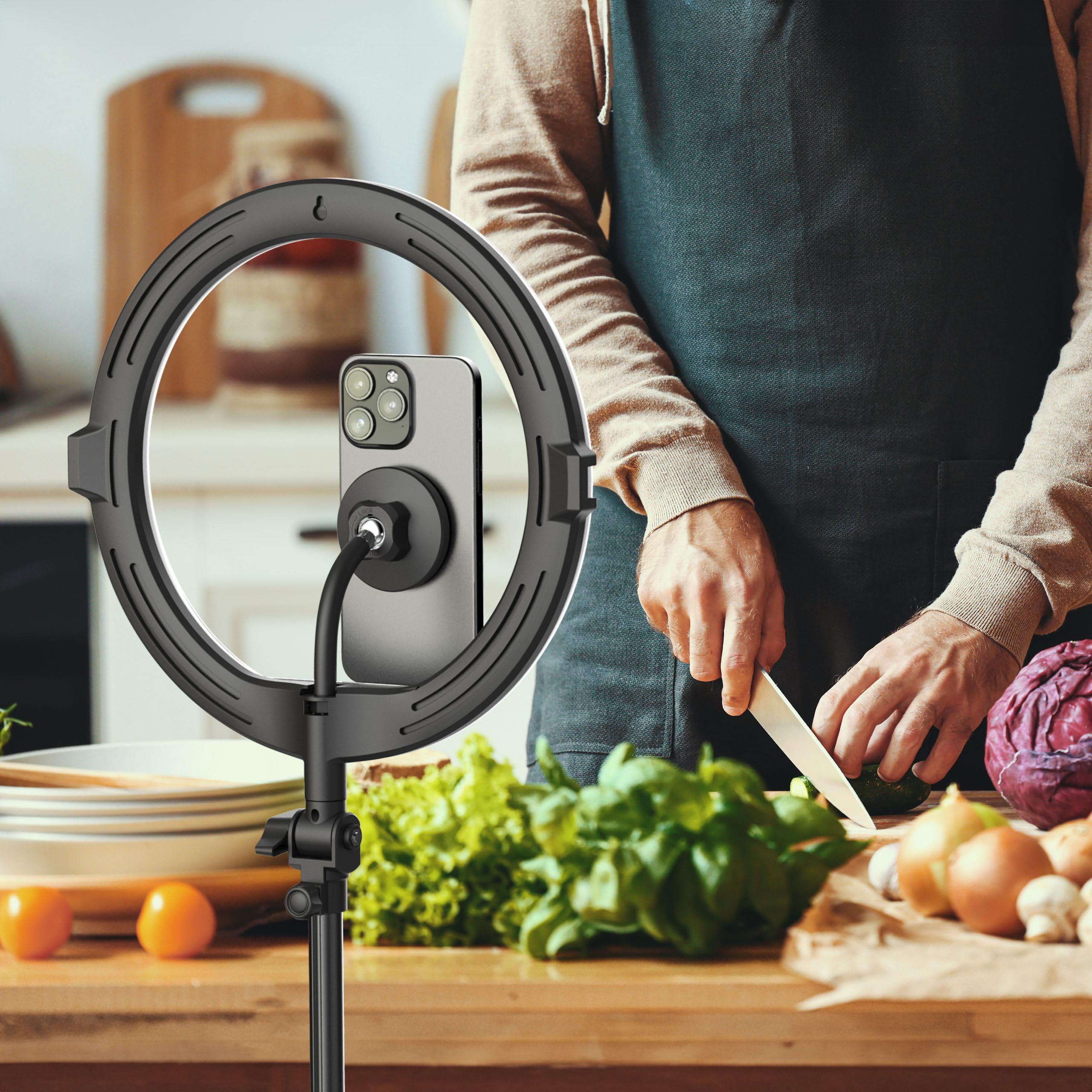 Galvanox Magnetic Ring Light Stand For Iphone Content Creators - Compatible With Magsafe Magnet Phone Holder, 63" Extendable Folding Portable Tripod (Adjustable Tone/Brightness)