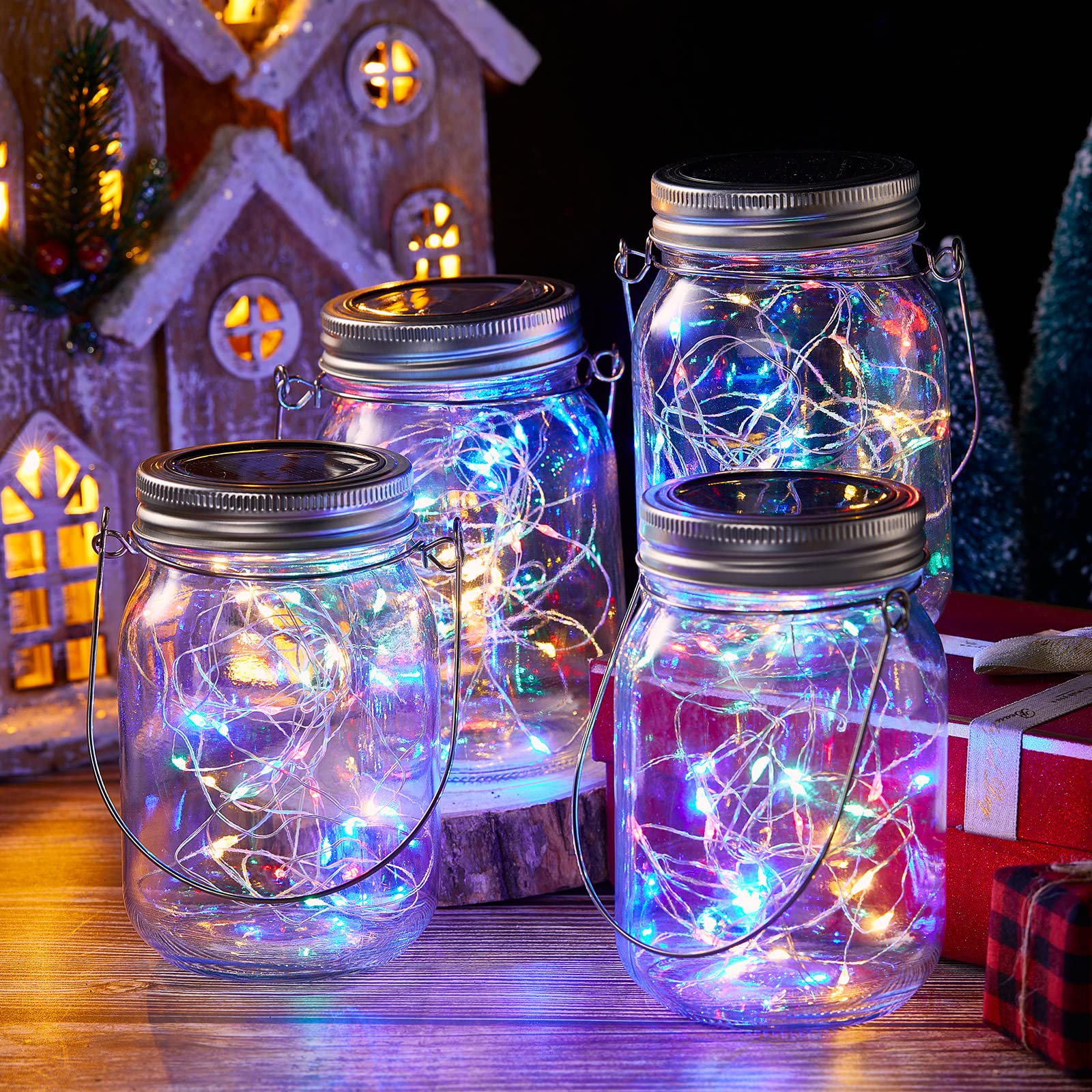 Tuanse 20 Sets Solar Lantern Lights Sets 30 Led Fairy Mason Jar Lights With Jar Lid Waterproof Lantern String 20 Hangers For Outdoor Yard Patio Lawn Garden Christmas, Jars Not Included