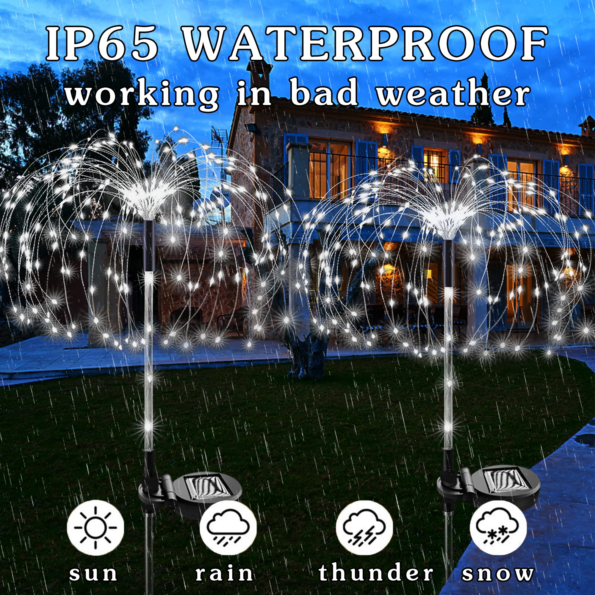 Nmm Solar Fireworks Lights, 2 Pack 120 Led Copper Wire Waterproof Outdoor Solar Garden Lights, 2 Lighting Modes Stake Landscape Light For Lawn, Yard, Flowerbed, Pathway, Christmas Decor (Cool White)