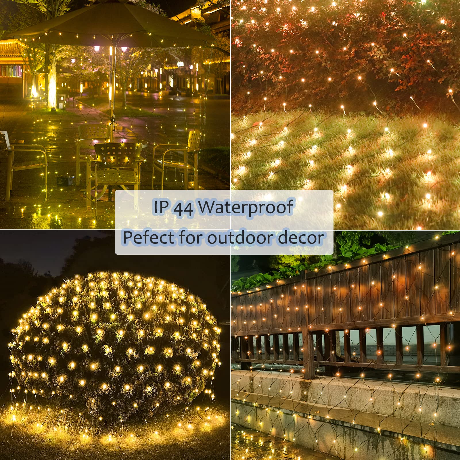 Funnite 11.5Ft X 5Ft Solar Net Lights, Outdoor Mesh Lights 240Led Waterproof 8 Mode With Remote 2 Power Supply String Light Plug In For Bushes Trees Garden Wall Patio Christmas Indoor Decor (Warm White)