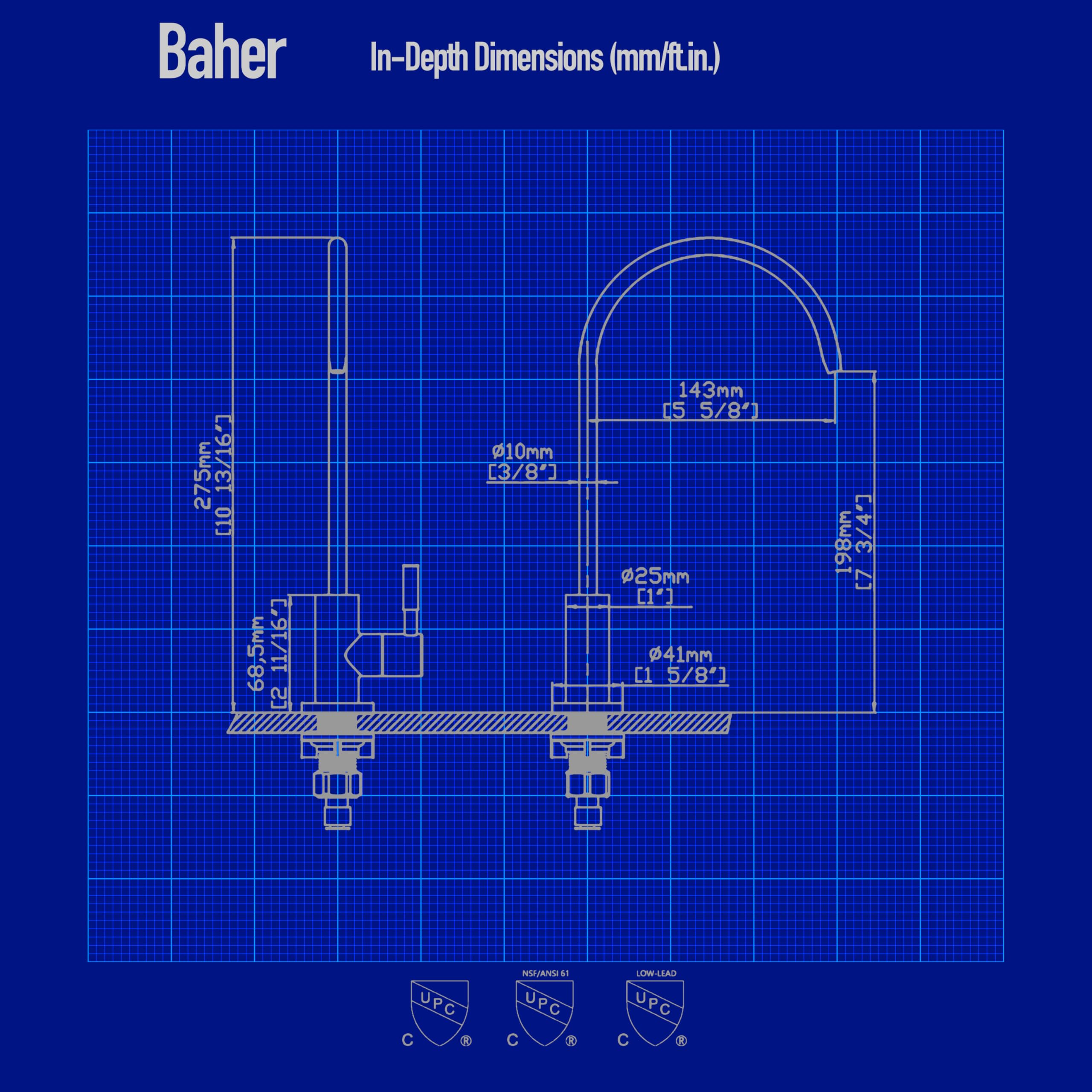 Baher Premium Filtered Water Faucet - Special Series 304 Stainless Steel, Ro System Compatible, 360° Gooseneck Spout, Brushed Finish, 10.5" Height (Matte Black)
