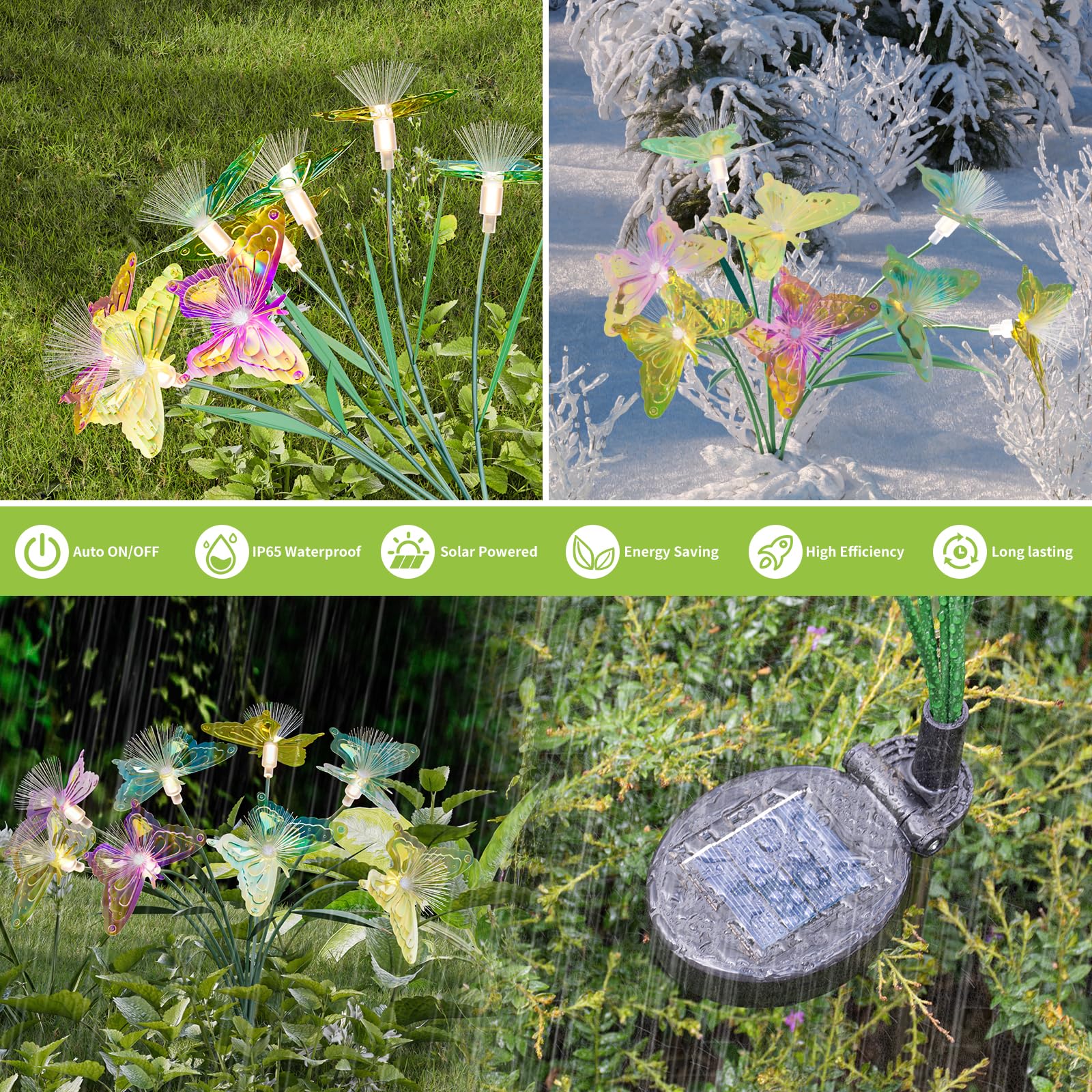 Flumy Solar Lights Outdoor Waterproof 8-Head Butterfly Decorations,Solar Garden Lights,Christmas Christmas Gift，Birthday Decorations,Butterfly Solar Lights For Garden And Yard 4Pack