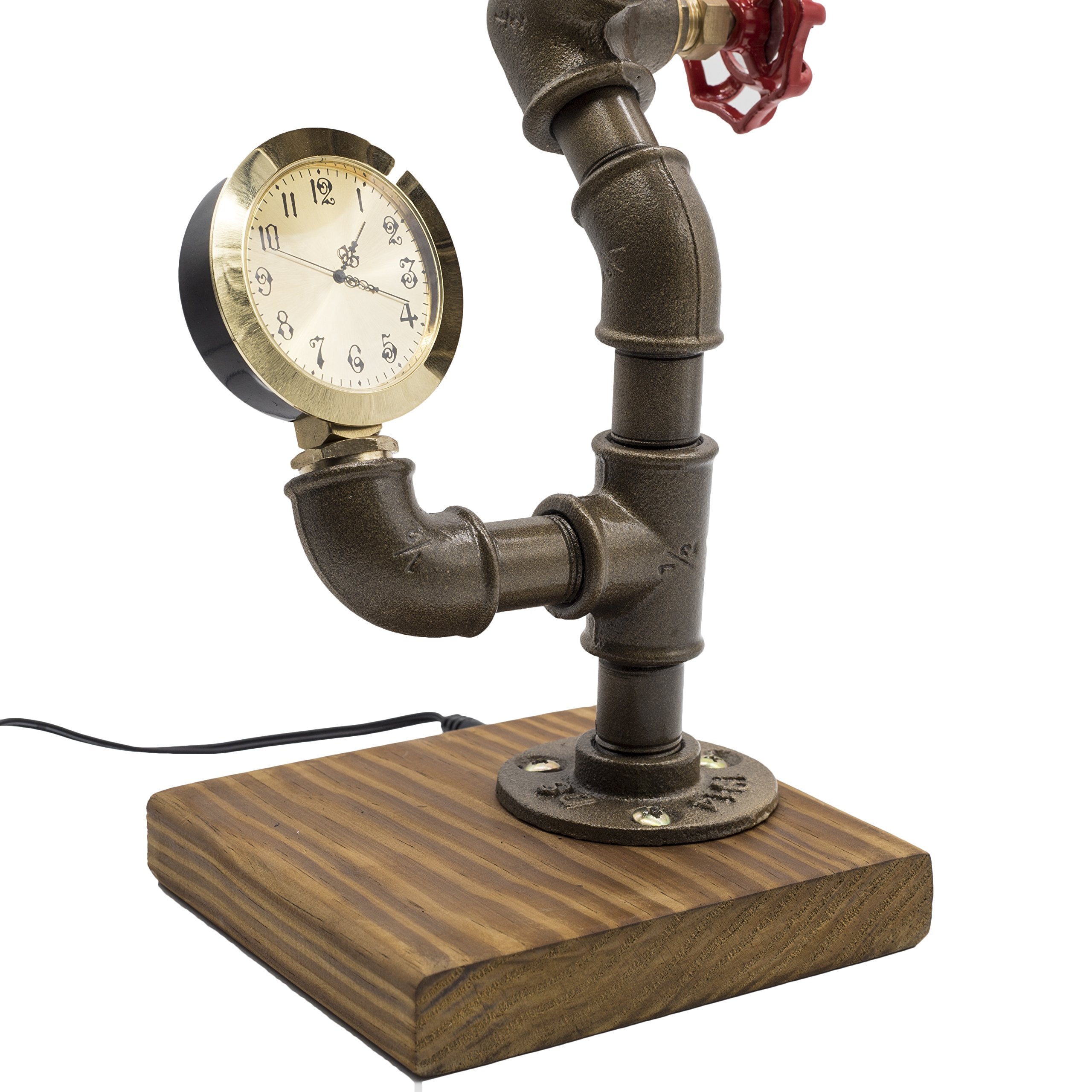 Y-Nut Industrial Steampunk Led Desk Lamp, Wood Base With Iron Piping Loft Style Vintage Antique Light, Retro Desk Lamp, Timer Edison Lamp Holder Ll-0018