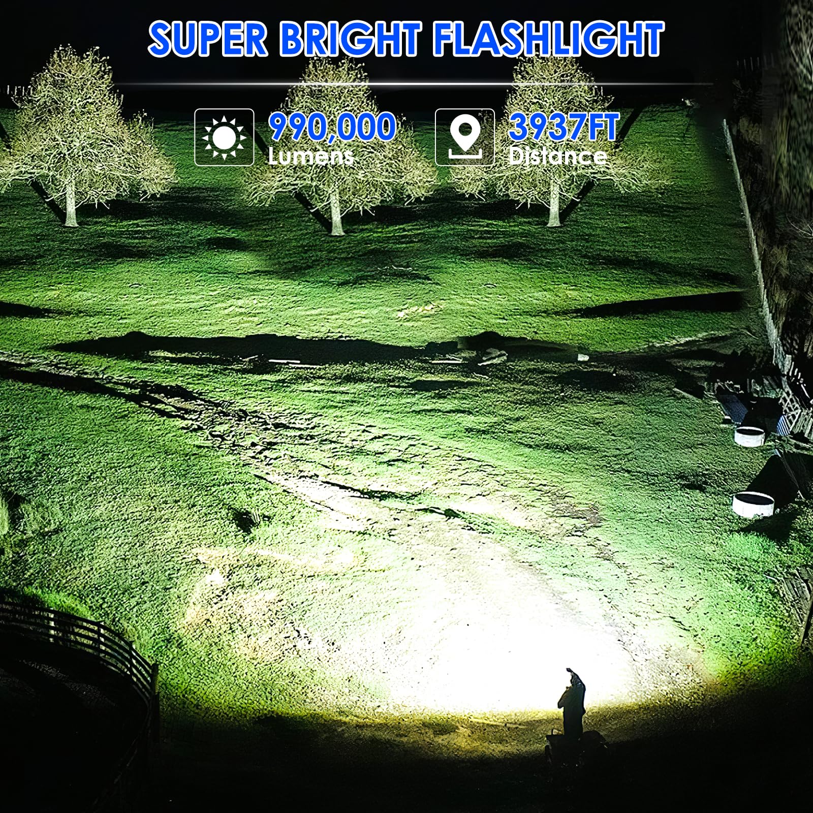 Qopoyu Led Flashlights High Lumens Rechargeable, 990000 Lumen Super Bright Tactical Flashlight High Powered Flash Light With 5 Modes, Ipx7 Waterproof Flashlights For Home, Camping, Emergencies
