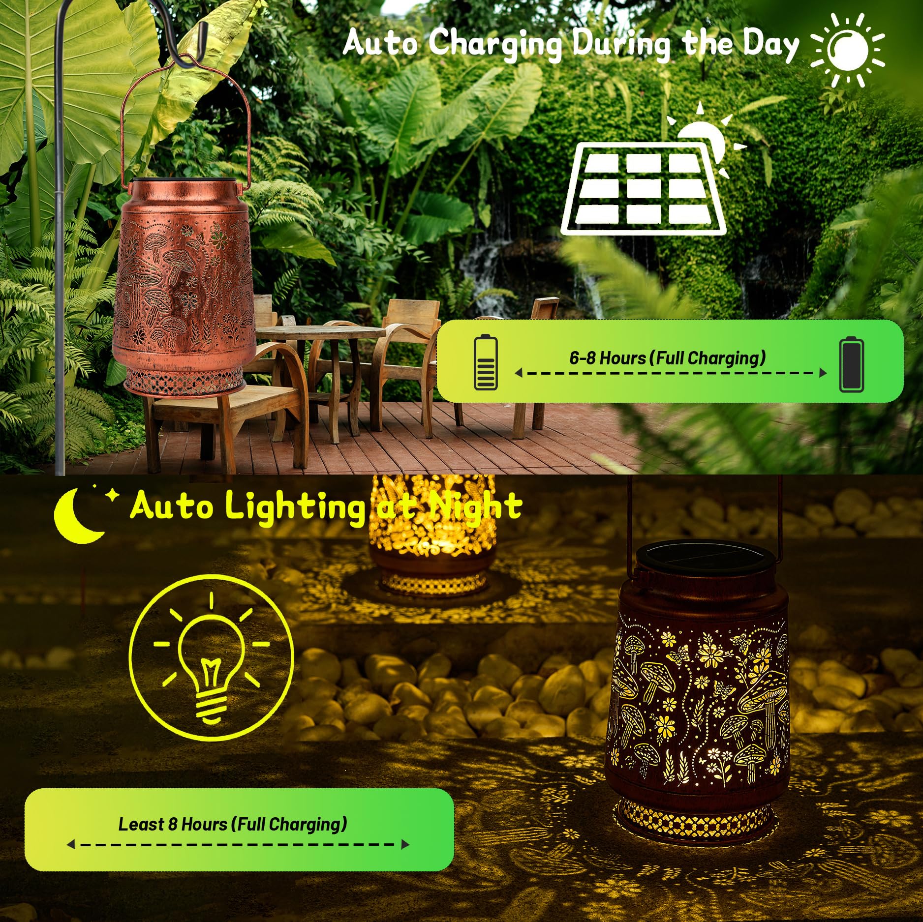 Segxcfl Solar Lanterns Outdoor Waterproof Hanging Solar Lights For Outside,Hollow Out Metal Garden Decorations For Patio Yard Porch Landscape Pathway Camping Walkway, For Women Mom Lovers (Mushroom)
