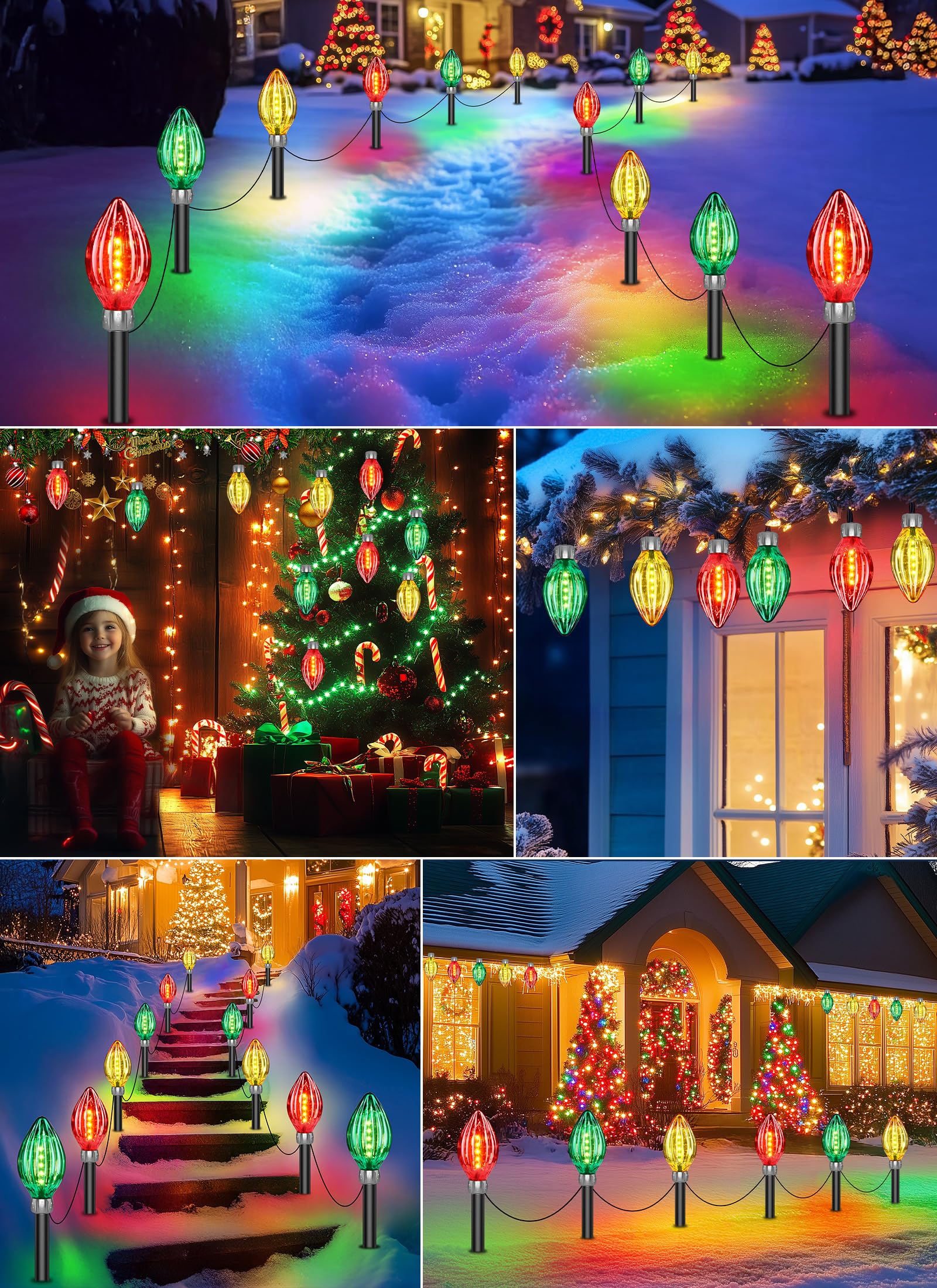 Neemo 12 Pack Jumbo C9 Christmas Lights - 44 Ft Extra Long String Lights With 60 Led Solar Powered, Waterproof Outdoor Decorations For Pathway & Yard