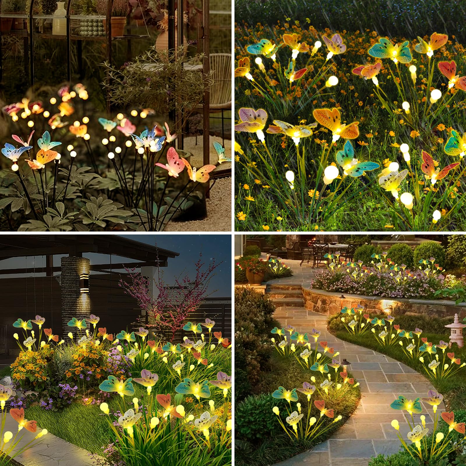 Jimacro Solar Butterfly Lights, 2 Pack With 8Leds Swaying, Waterproof Solar Powered Led Decorative Garden Lights For Outdoor Pathway,  For Mother'S Day