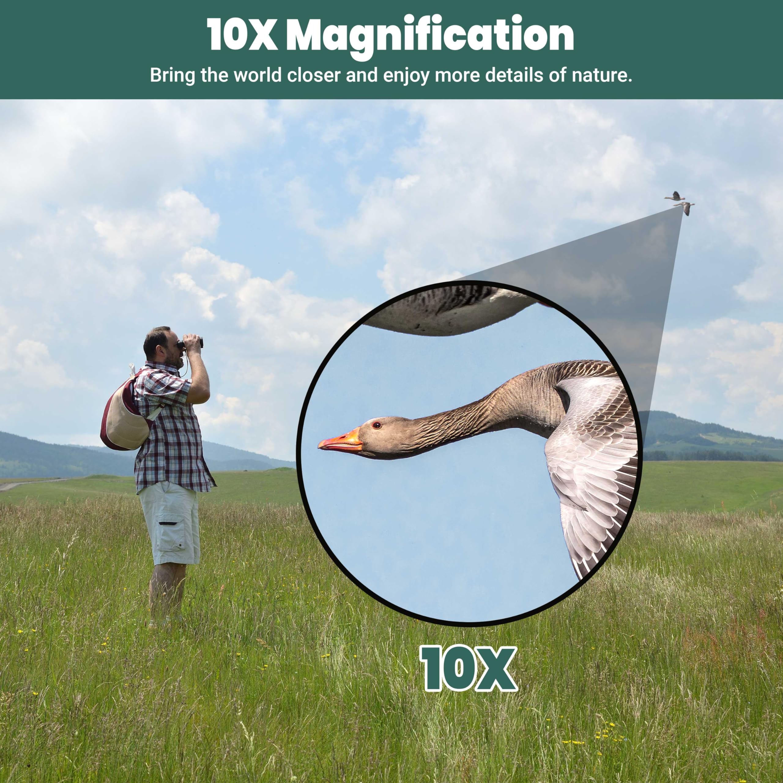Esslnb 10X32 Binoculars For Adults, Outdoor Waterproof Compact Binoculars For Travel Bird Watching Hunting With Bak4 Prism Carrying Bag (Green, 10, X, 32, Millimeters)