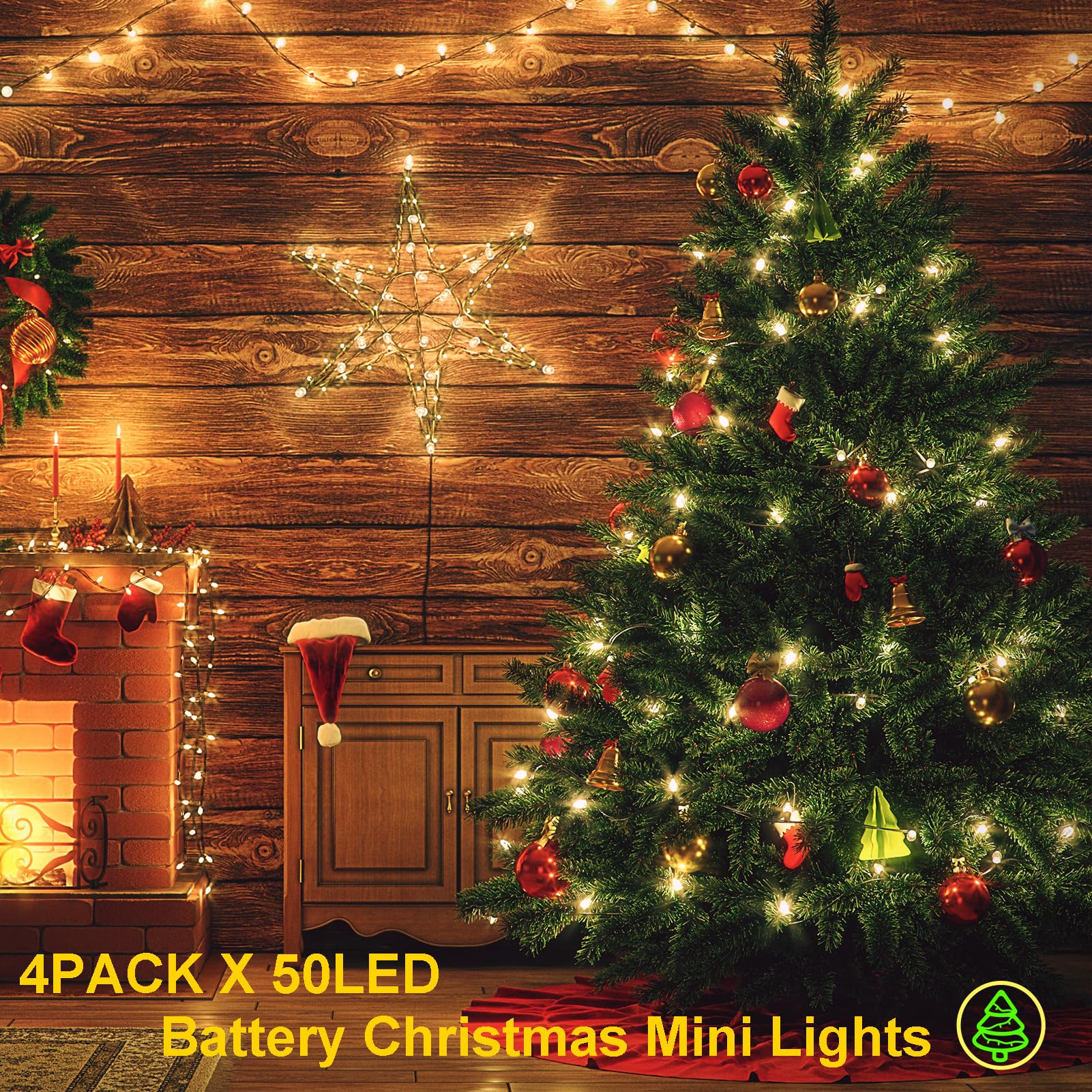 Dealbeta 4Pack Christmas Mini String Lights Battery Operated,16.5Ft 50 Count Led Forest Battery Christmas Lights With Timer 8 Modes Waterproof Battery Mini String Lights For Christmas Decorations Tree Wreath