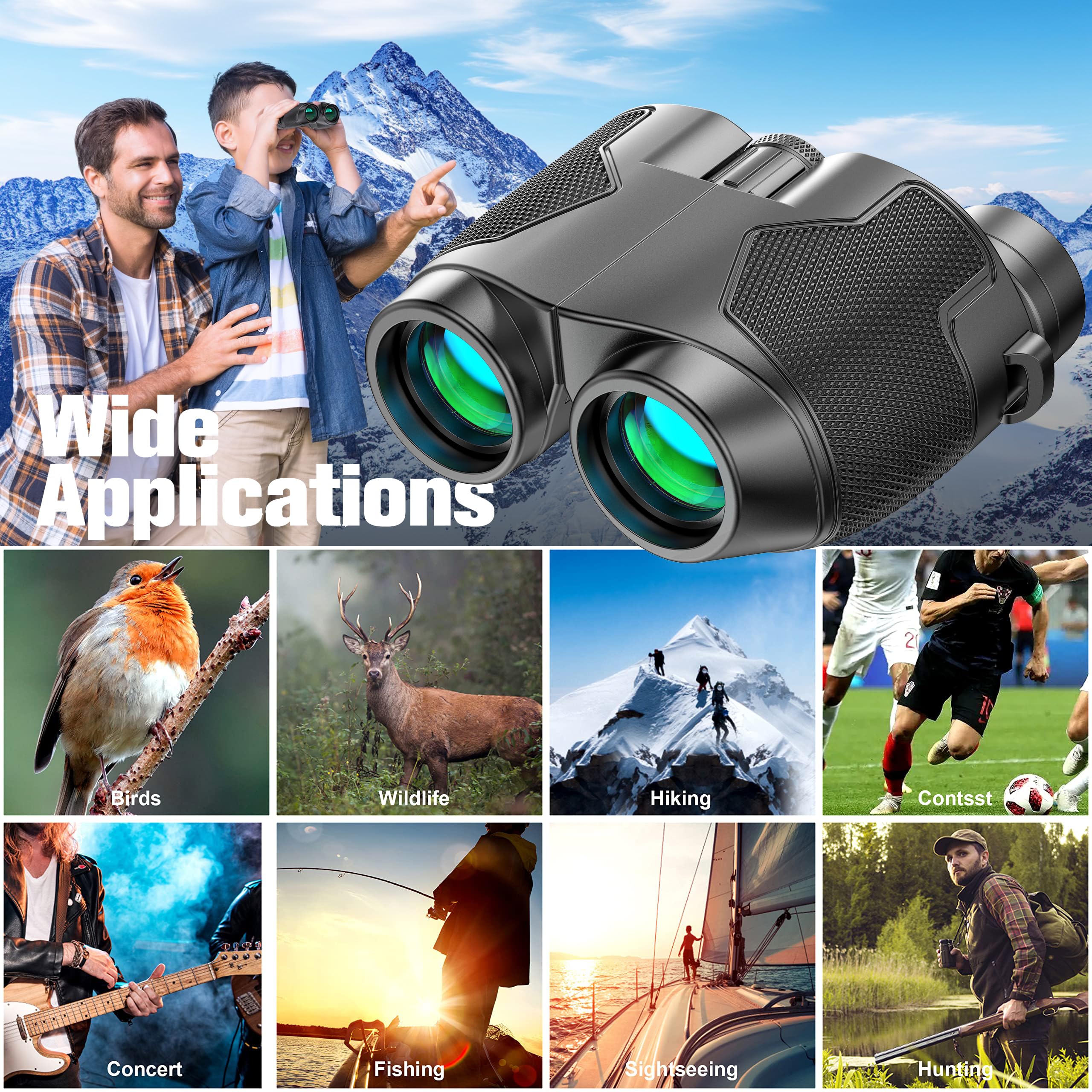 Retulgie Binoculars 12X25 For Adults And Kids Low Light Vision Binoculars Compact Binocular Large Eyepiece Waterproof Binocular Wide Field Of View For Bird Watching,Hiking,Hunting,Concert With Carrying Bag