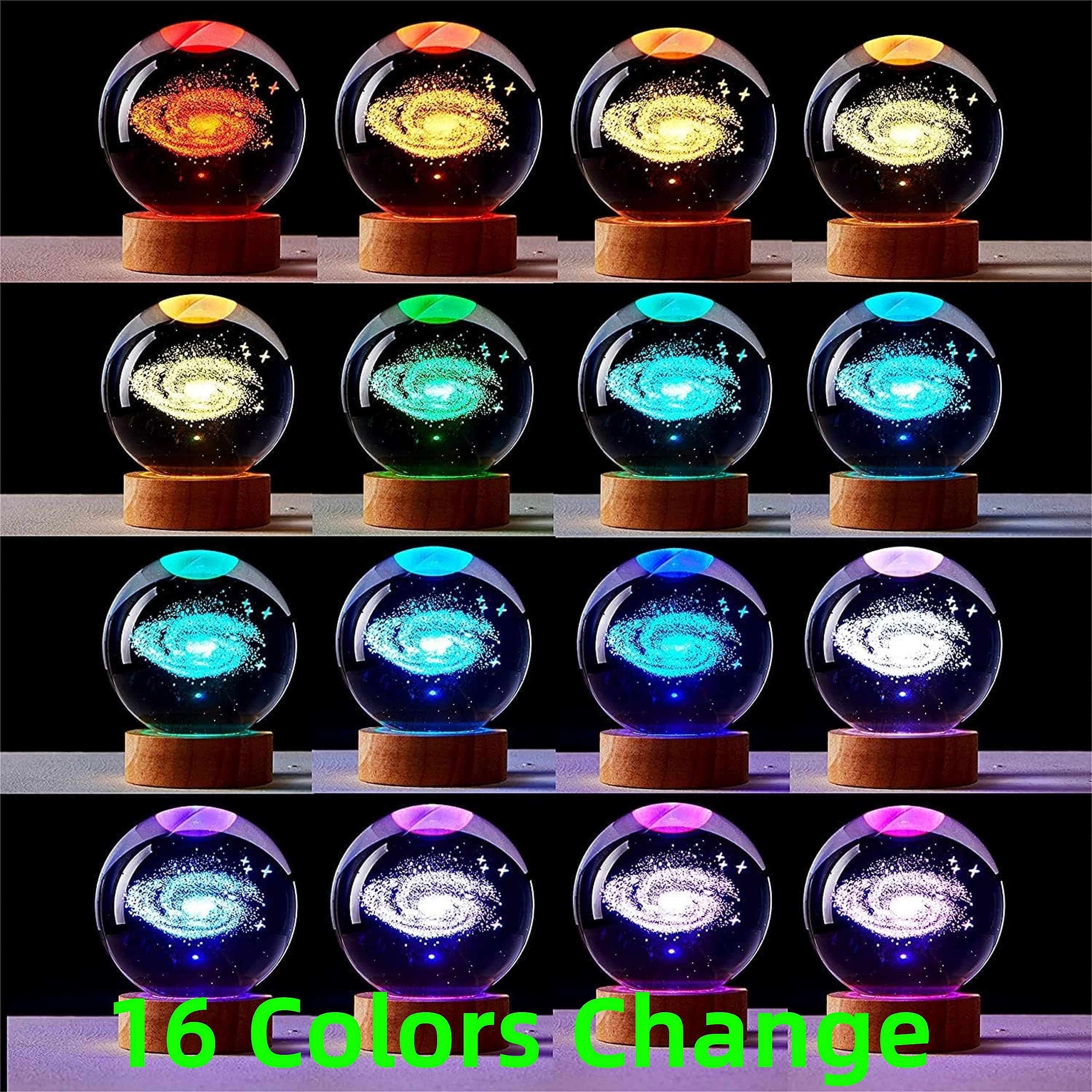 Chickenegglamp 3D Galaxy Crystal Ball Lamp,3.15 Inch Glass Ball Galaxy Light,16 Colors Change With Remote Control,Galaxy Lamp With Wooden Base,Galaxy Night Light  For Friends (Galaxy)
