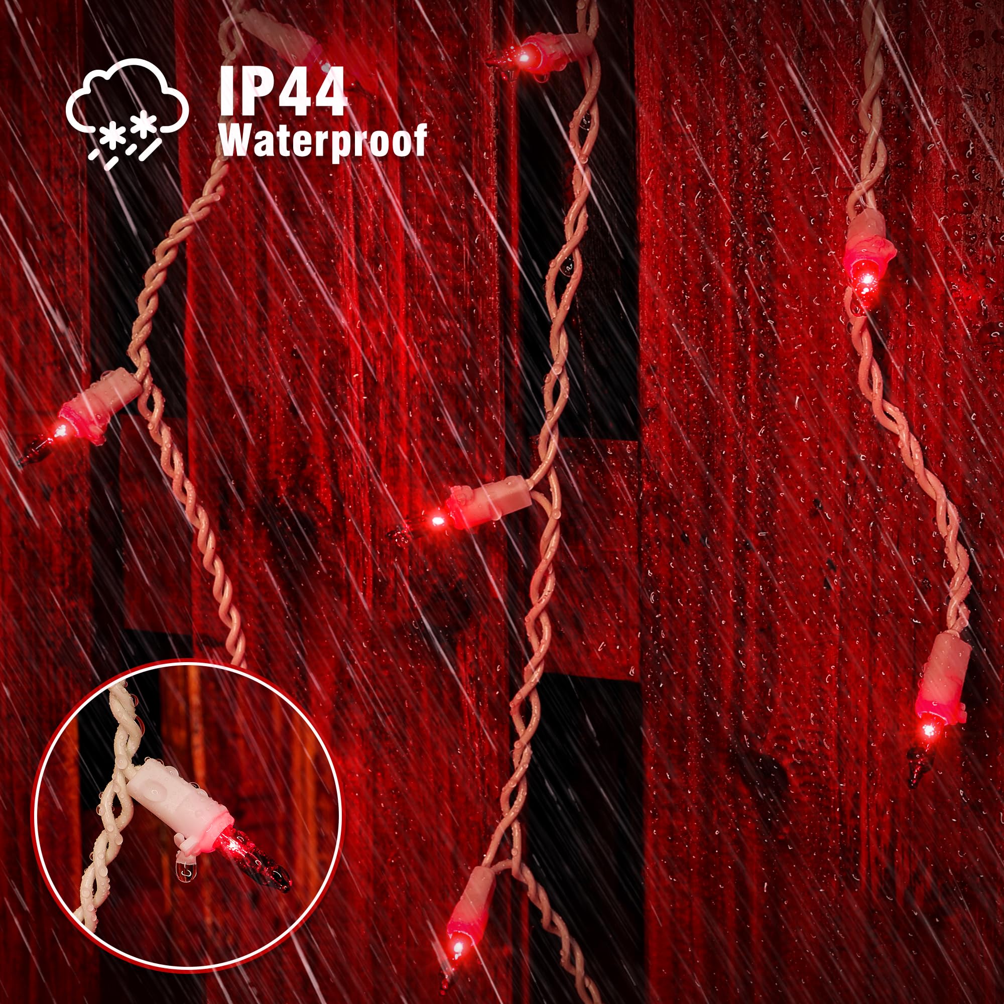 Oopswow Youngar 23Ft 200 Icicle Christmas Lights, Waterproof Connectable Twinkle Fairy Lights For Indoor Outdoor Fireplace Wedding Decorations (Red)