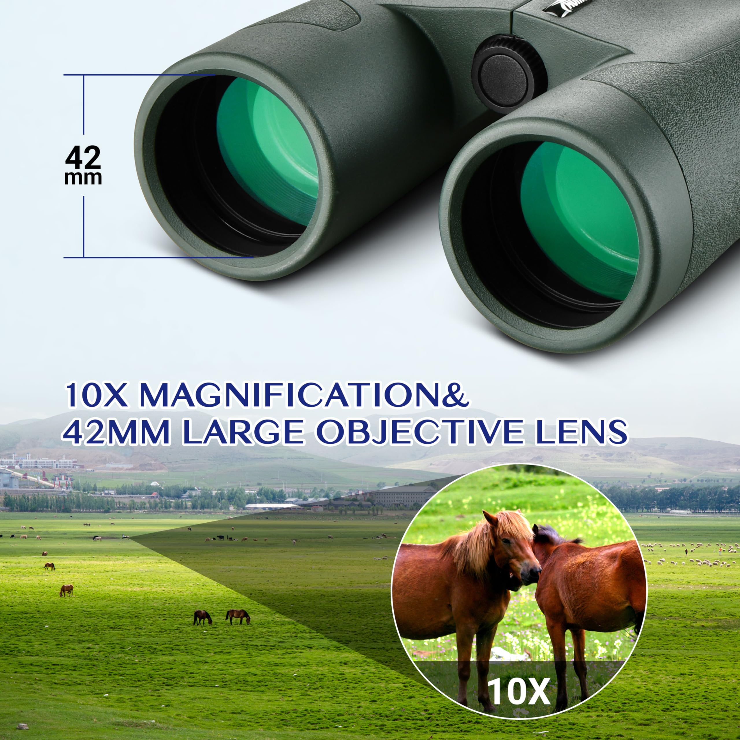 Aomekie 10X42 Binoculars With Ed Glass For Adults And Kids High-Powered Binoculars With Bak4 Prism For Birdwatching Hunting Fishing Sports