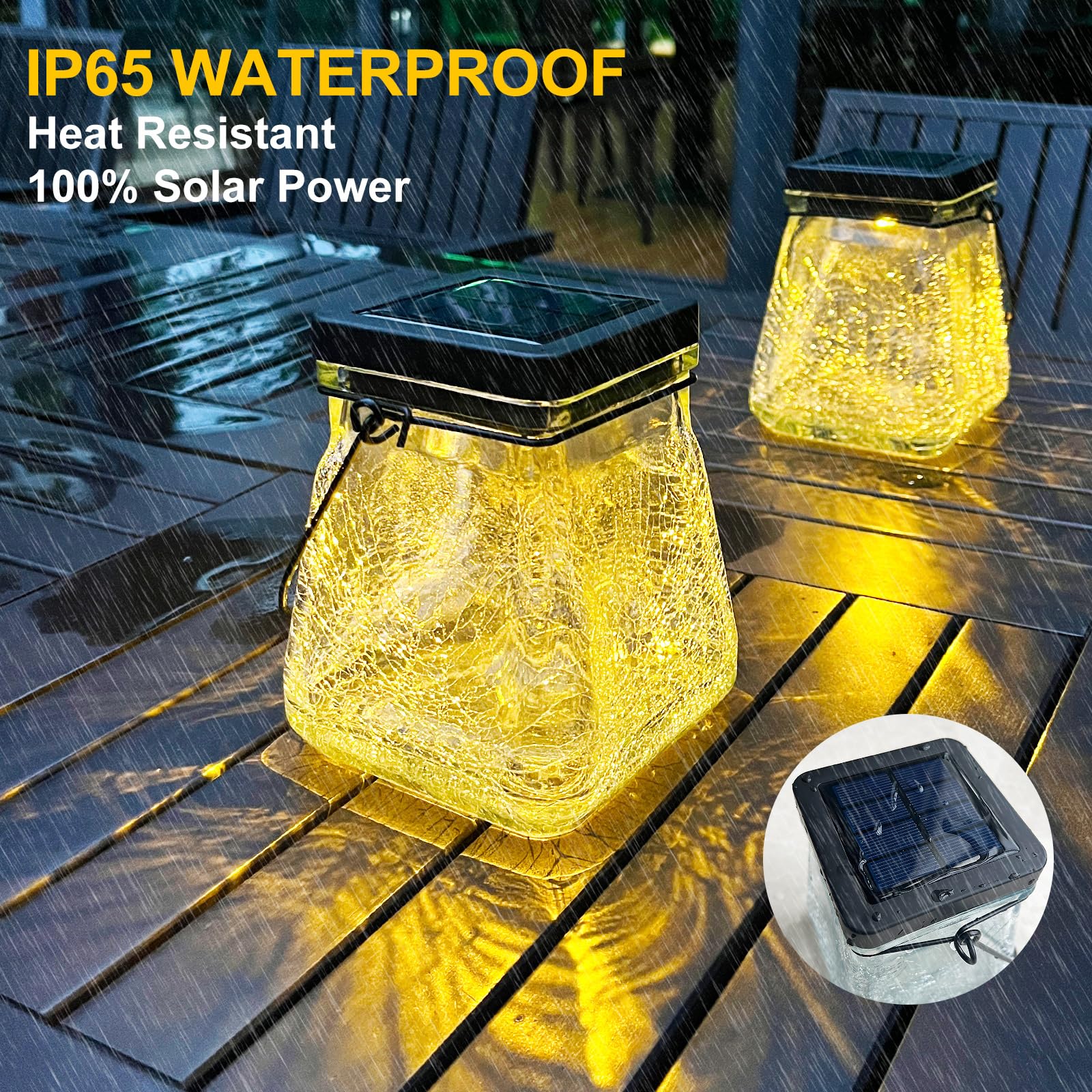 Megfiehun Solar Lantern Outdoor Waterproof,Hanging Solar Rgb Lights For Outside,Crackle Glass Outdoor Lantern Table Lamps For Garden Decor Patio Yard Lawn Pathway