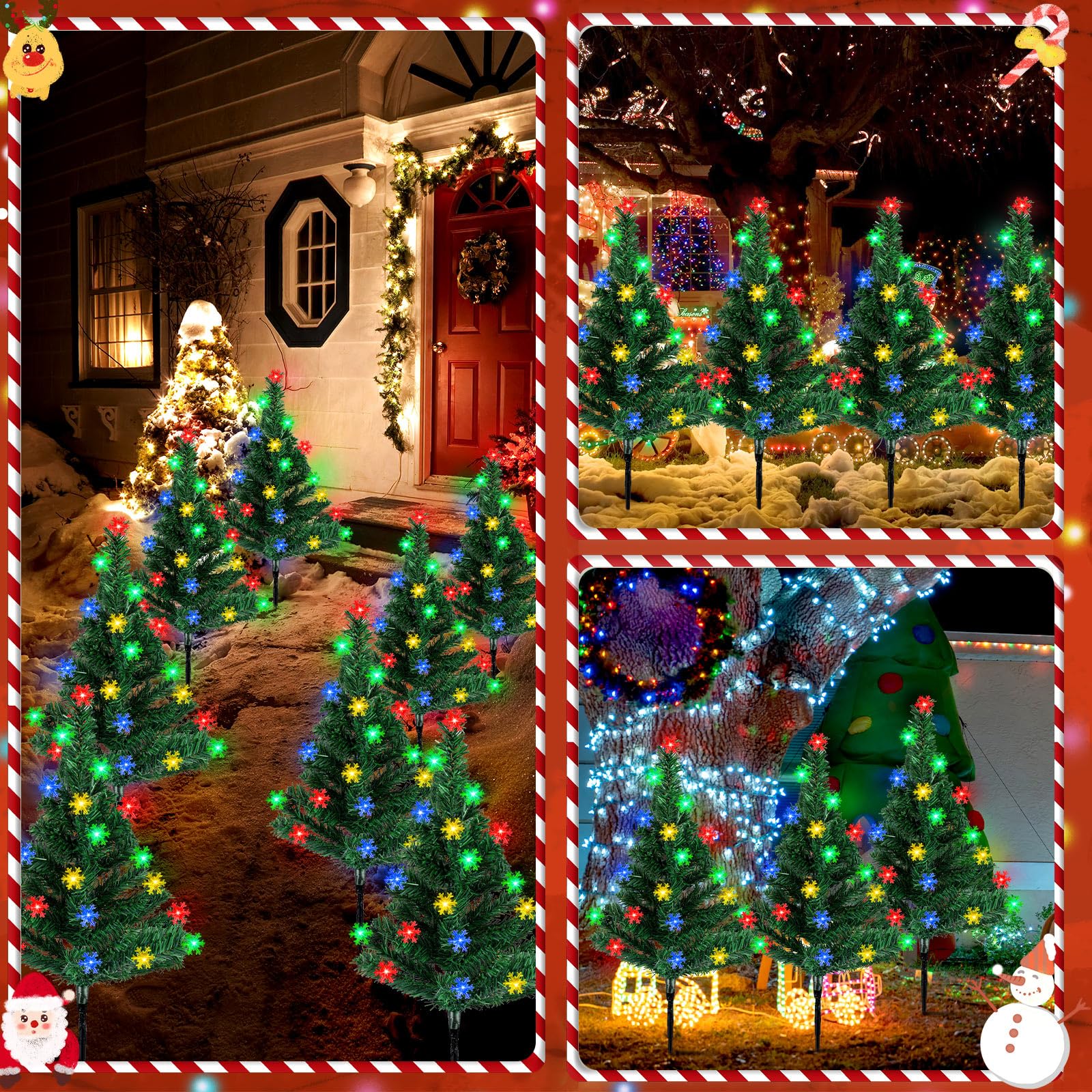 Retisee 6 Pack Solar Christmas Tree Pathway Lights Decorations Outdoor Led Snowflake Lights 8 Modes Prelit Small Christmas Tree Waterproof Solar Stake Lights For Garden, Yard, Lawn, Cemetery