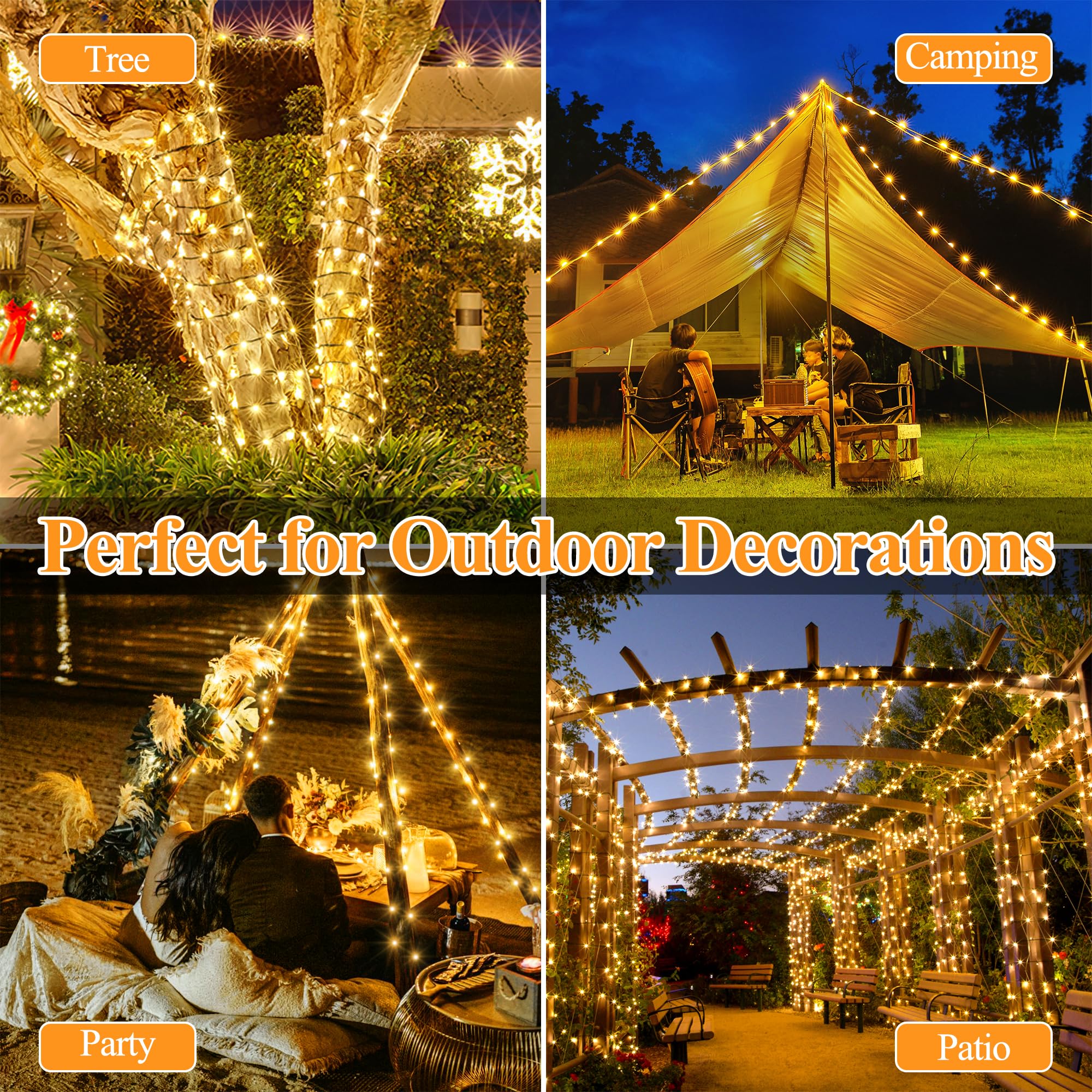 Brightchristmas 2 Pack Solar String Lights Total 480Led 158Ft, Ip67 Waterproof String Lights For Outside With 8 Modes, Solar Panel Fairy Lights For Garden Party Wedding Decorations (Warm White)