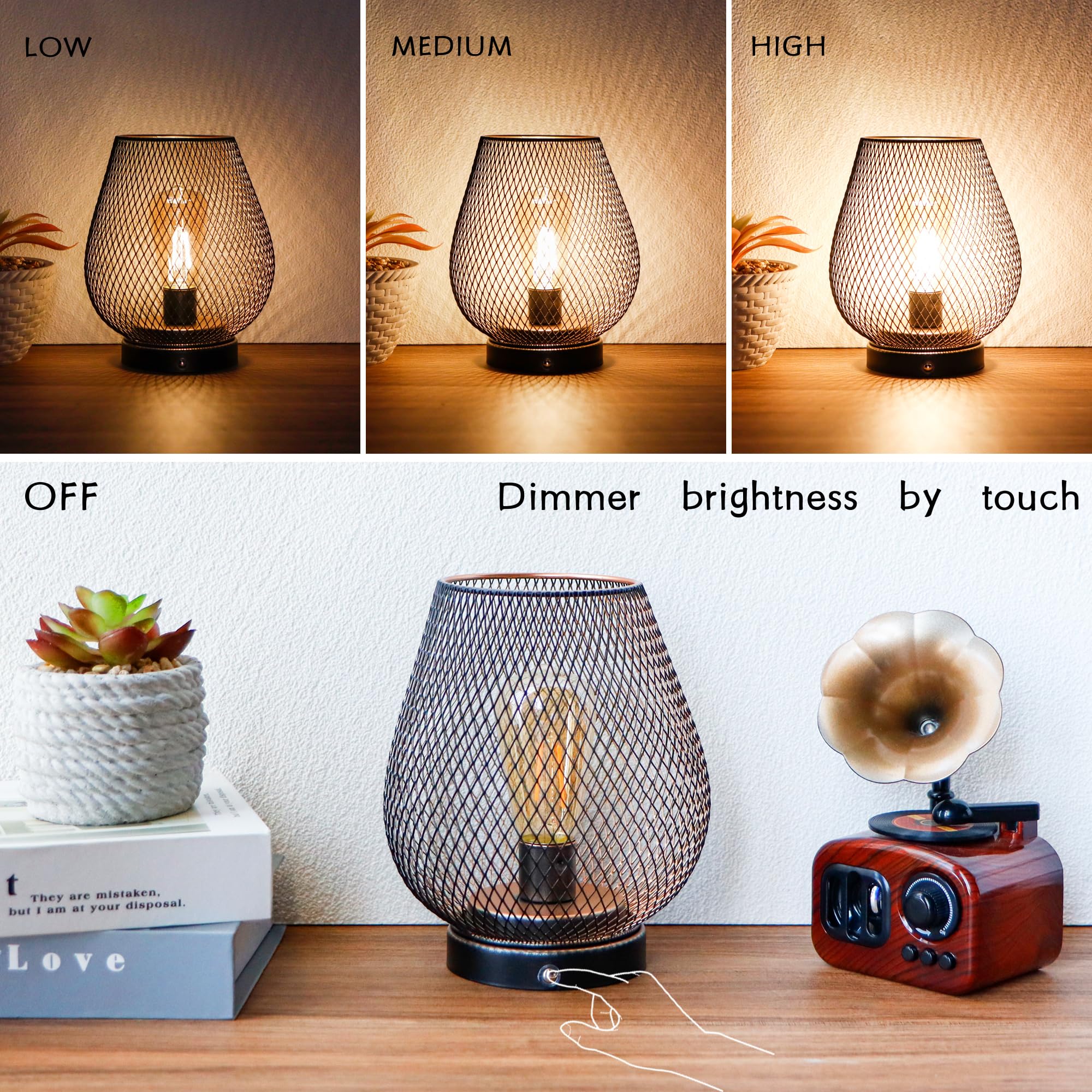 Jhy Design Dimmable Touch Bedside Table Lamp Rechargeable Battery Powered Lamp With Led Bulb Night Accent Light For Weddings Parties Patio Events For Indoors Outdoors(Metal Base, Bronze Egg)