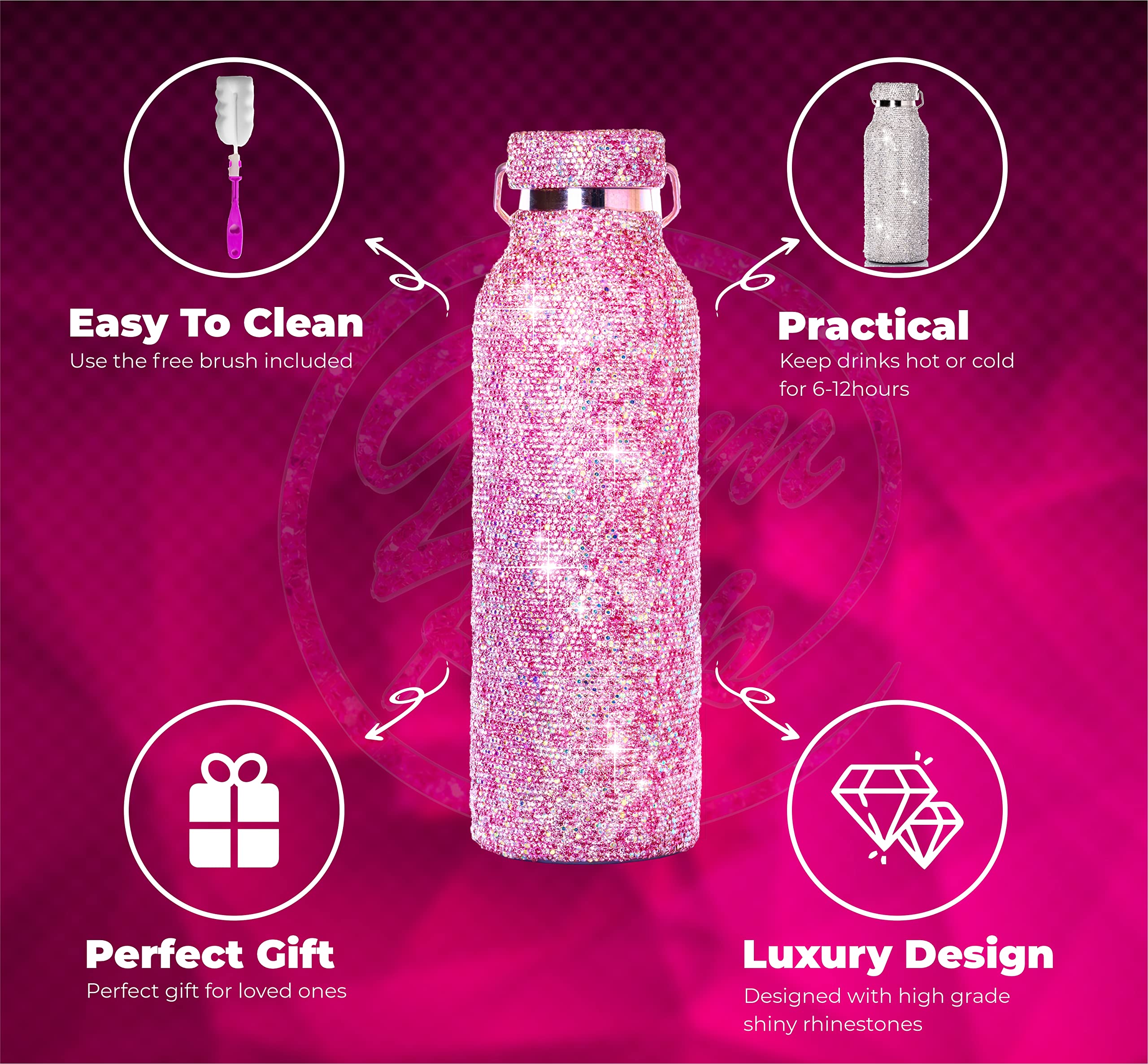 Diamond Water Bottle Bling Cup Glitter Water Bottle Rhinestone Dazzling Stainless Steel