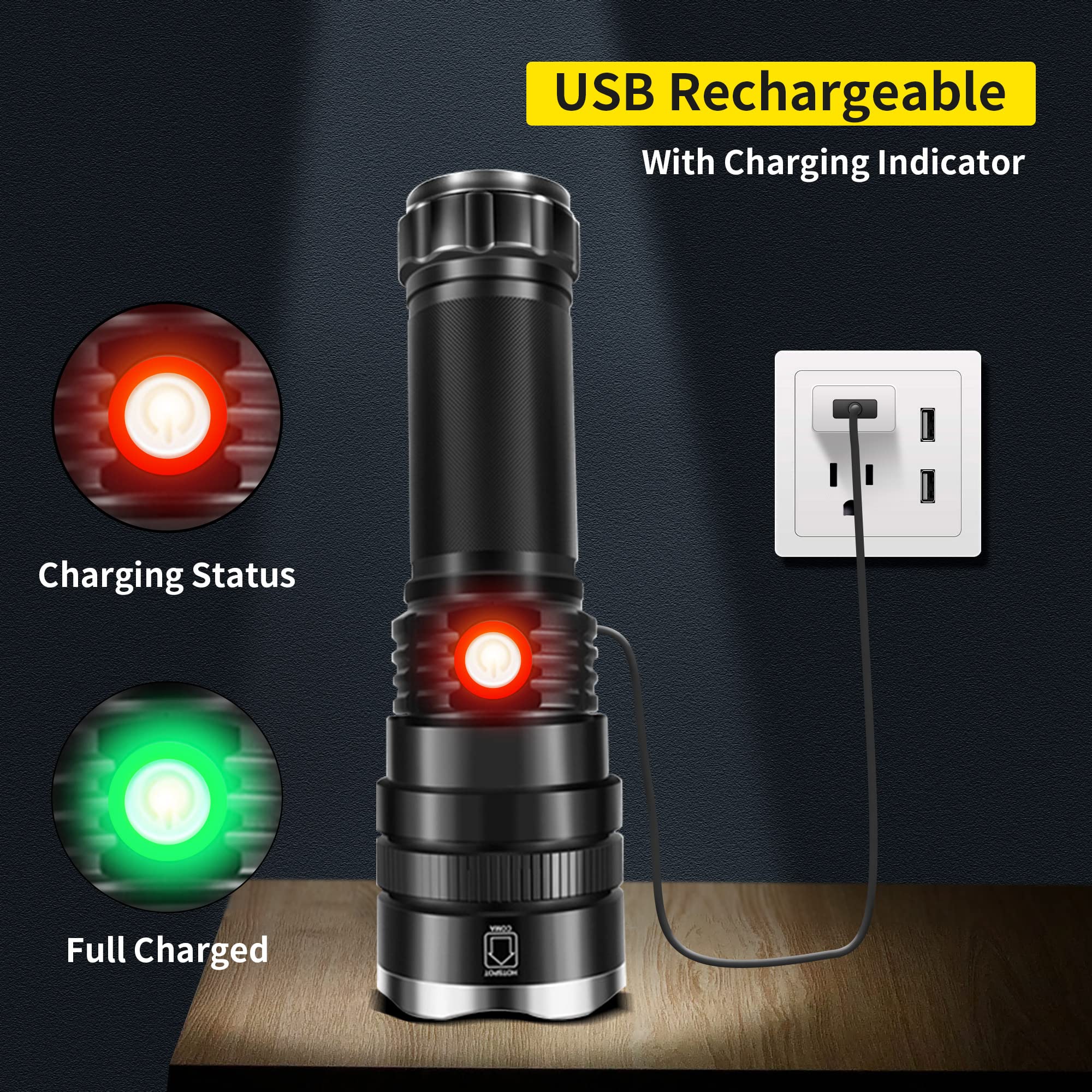 Xurleq Flashlight Rechargeable Flashlights High Lumens Streamlight Flashlight 3 Modes Adjustable Waterproof Tactical Flashlight Led Flashlight For Camping Biking Hiking Outdoor Emergency