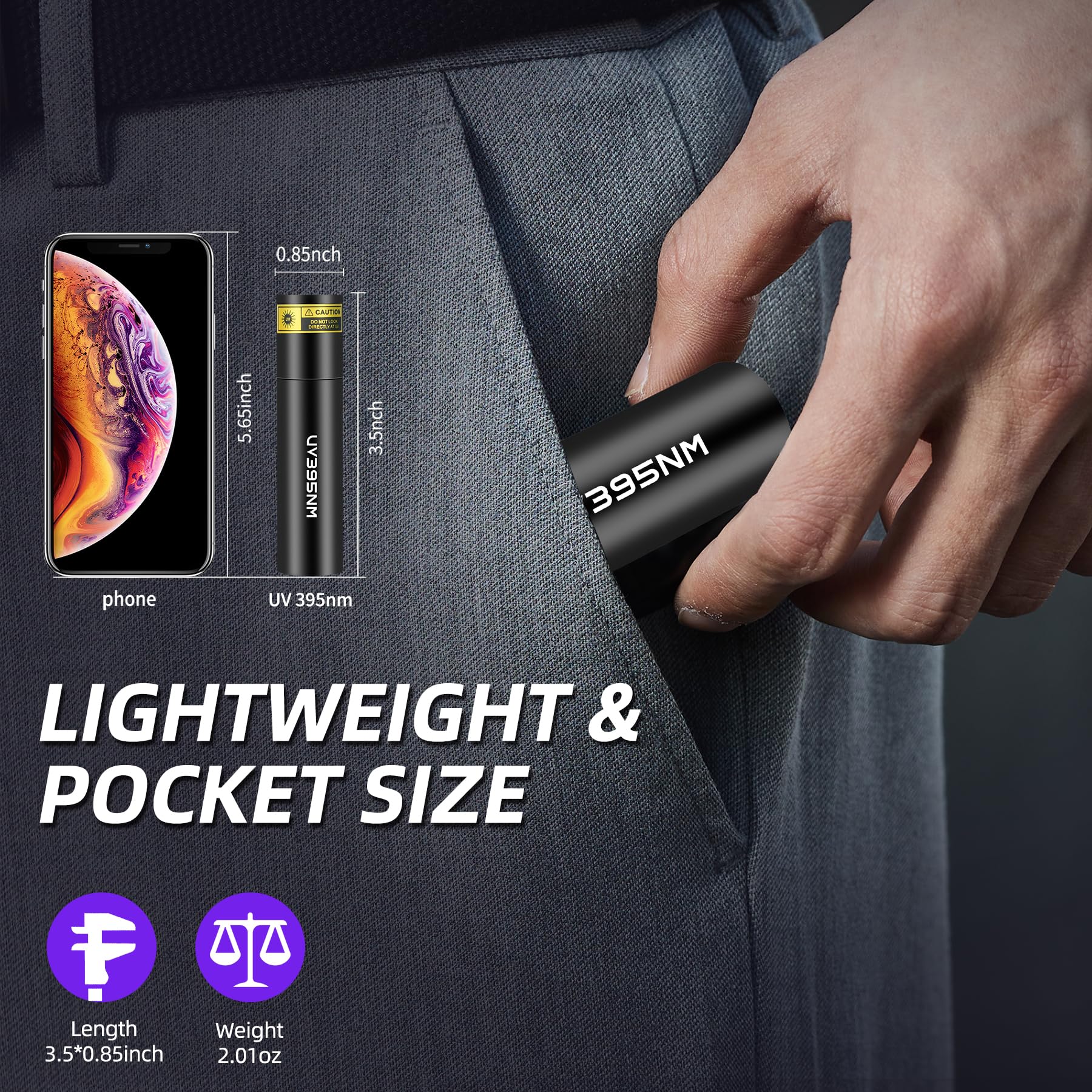 Pzzoe Uv Flashlight Black Lights Wood’S Lamp Powerful Mini Portable, Led 395Nm Usb Rechargeable Ultraviolet Blacklight Flashlights, Pet Urine Detector Light For Uv Resin Curing