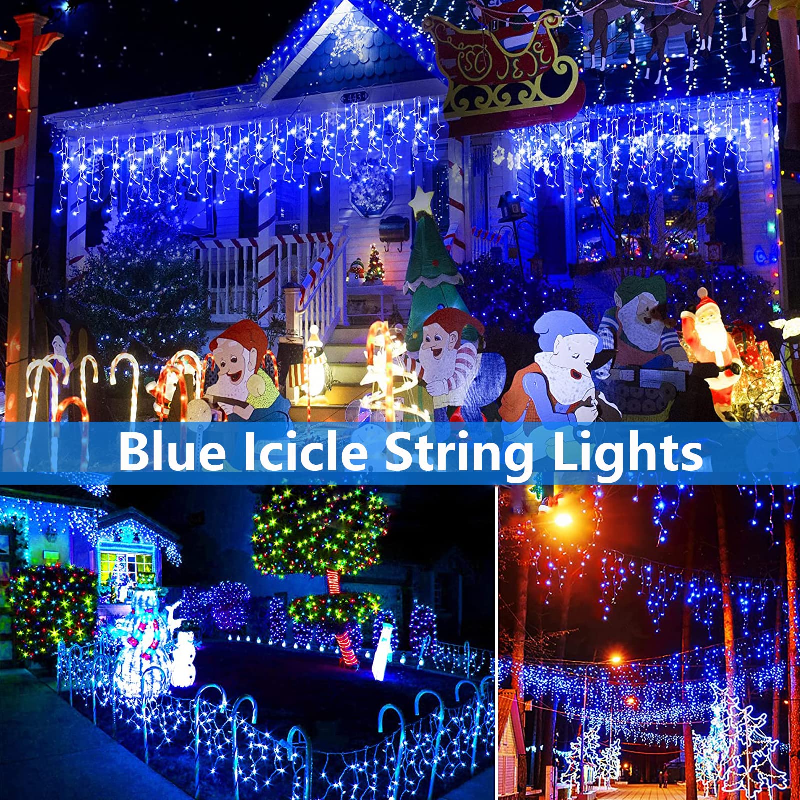 Joomer Christmas Icicle Lights, 400 Led 80 Drops 39Ft 8 Modes Waterproof Christmas Lights Outdoor Connectable With Timer For Holiday, Wedding Party, Eaves, Christmas Decorations (Blue)