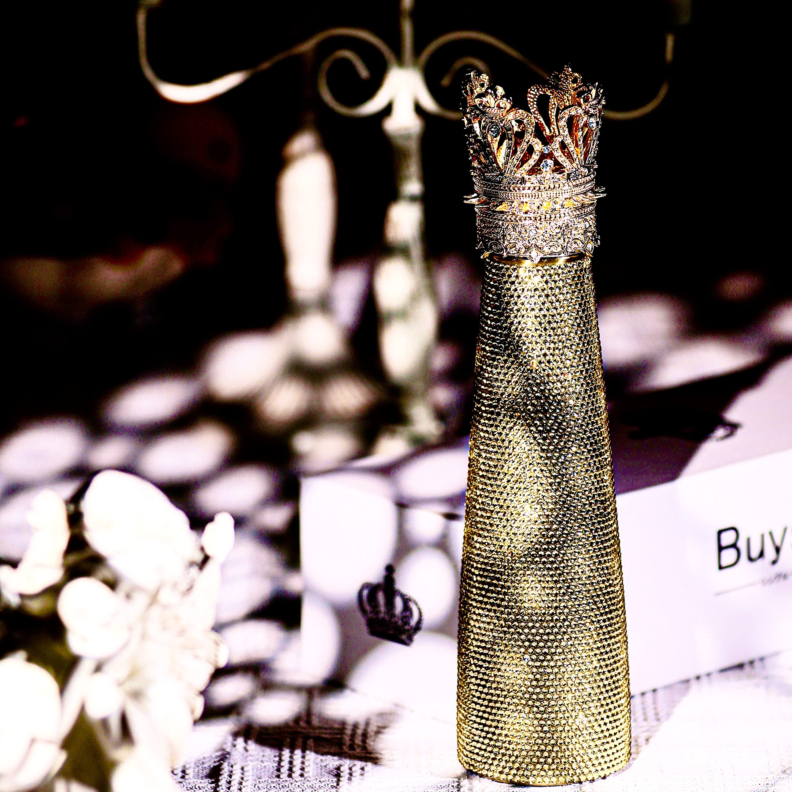 Luxury Diamond Water Bottle Gold Bling Reusable Insulated Stainless Steel