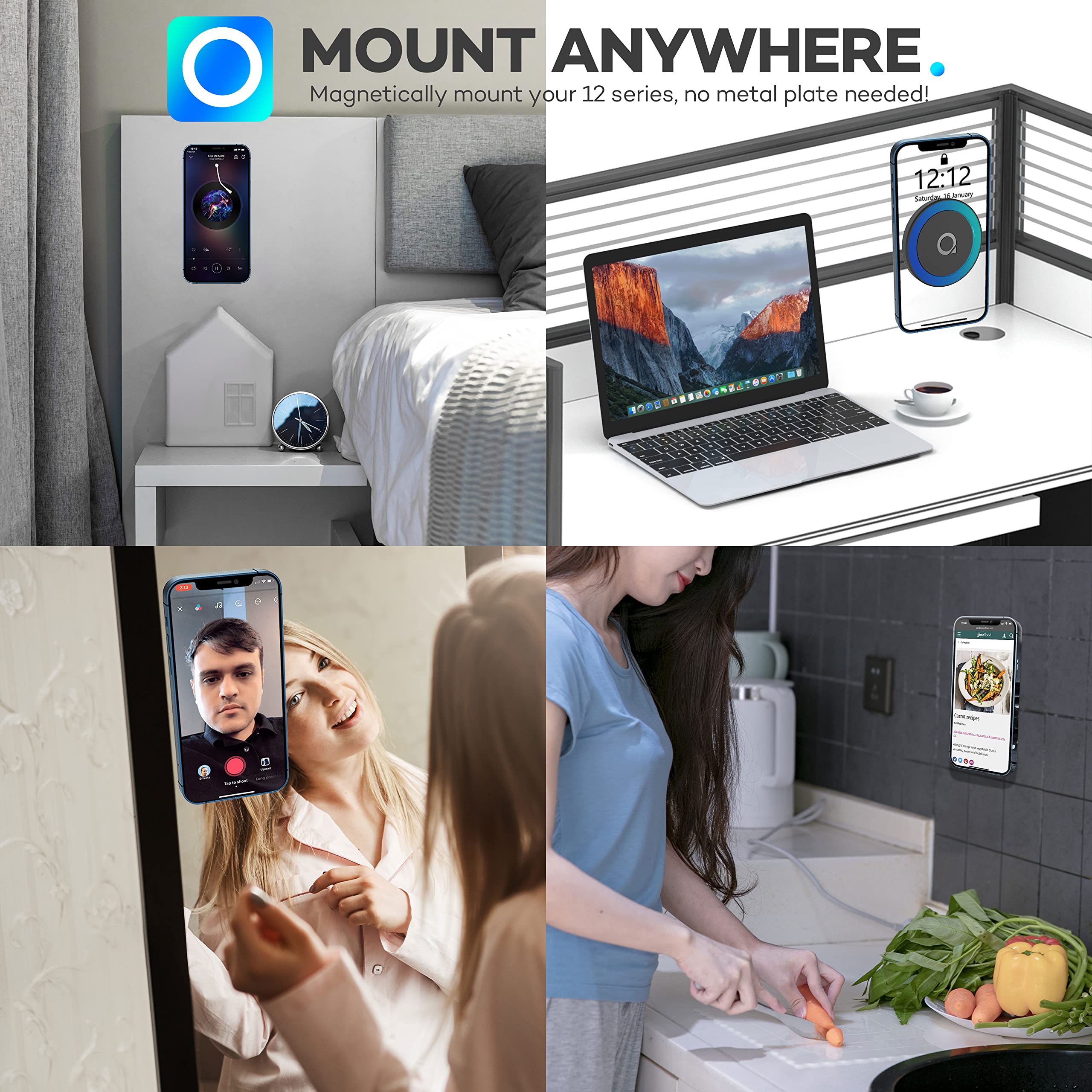Quarble Sticky Magnetic Phone Mount Compatible With Magsafe 16 15 14 13 12 Pro Max Mini Car Mount And Wall Mount Soft Silicone Front