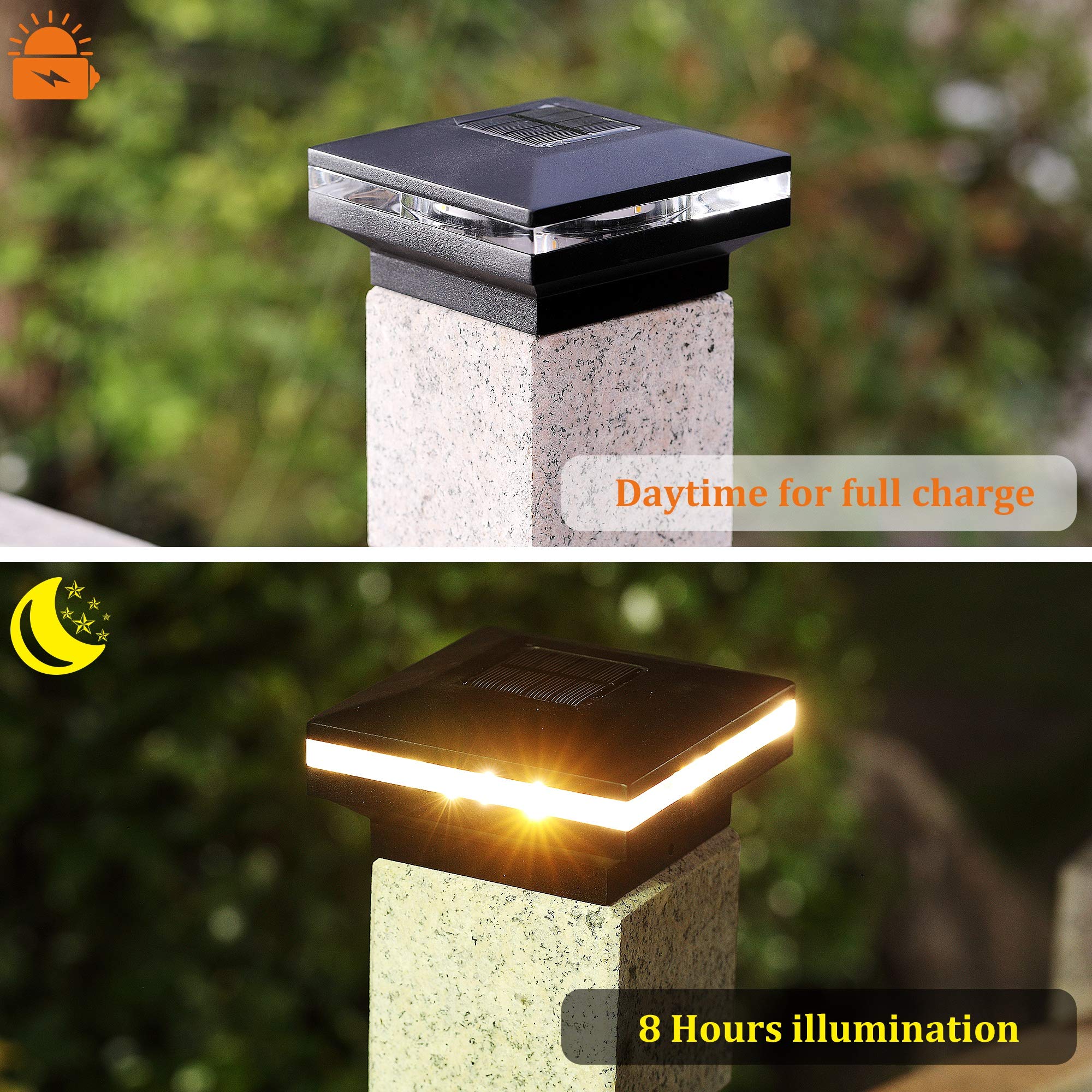 Maggift 15 Lumen Outdoor Cap Light For Fence Deck Or Patio, Solar Powered, Warm White High Brightness Smd Led Lighting, Lamp Fits 4X4, 5X5 Or 6X6 Wooden Posts, 4 Pack