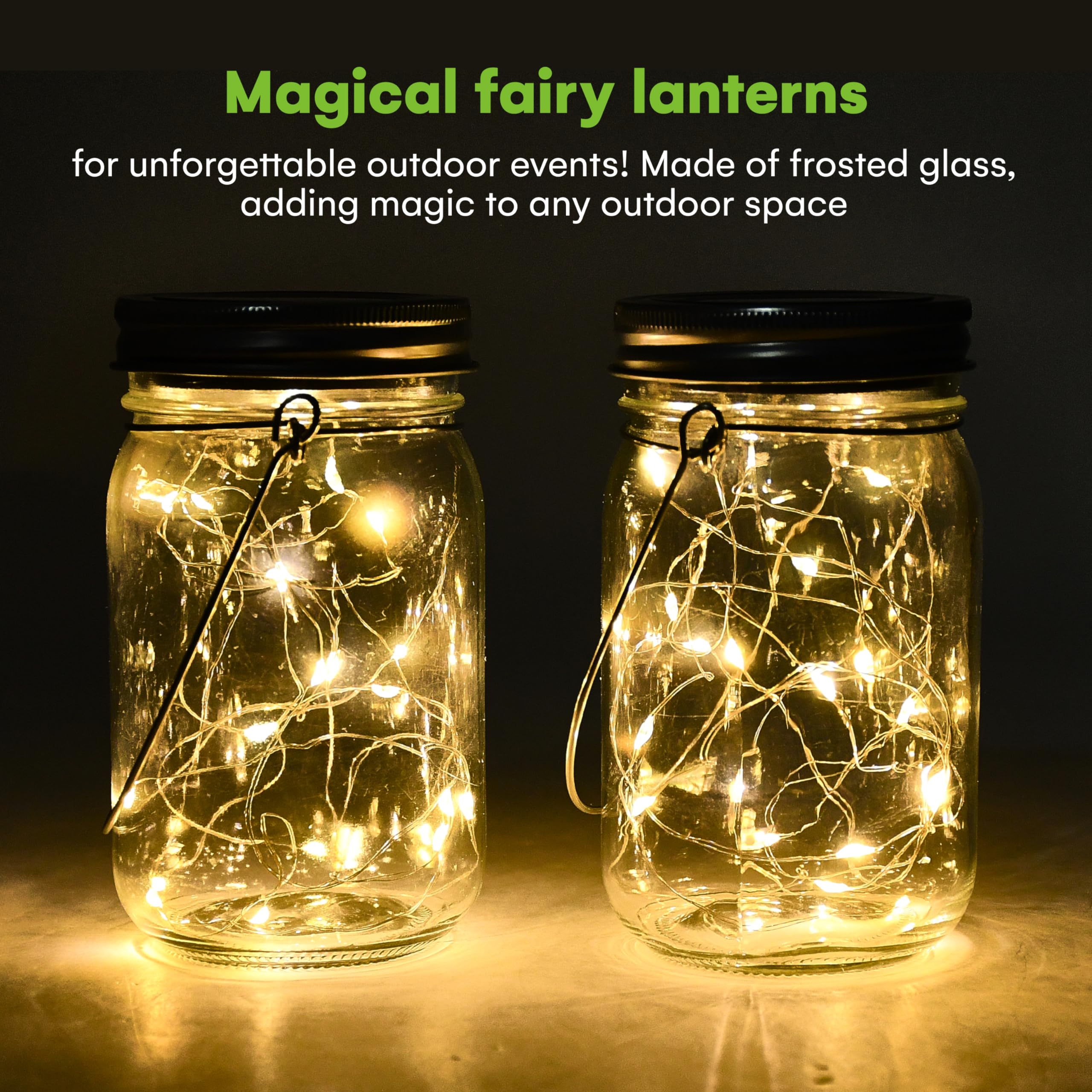 Steadydoggie Solar Mason Jar Lights - Set Of 2 Magical Patio Lights In Glass Lanterns - Hang Them Anywhere Outdoors For Enchanting Illumination - Waterproof And Decorative - 5.2" X 3"