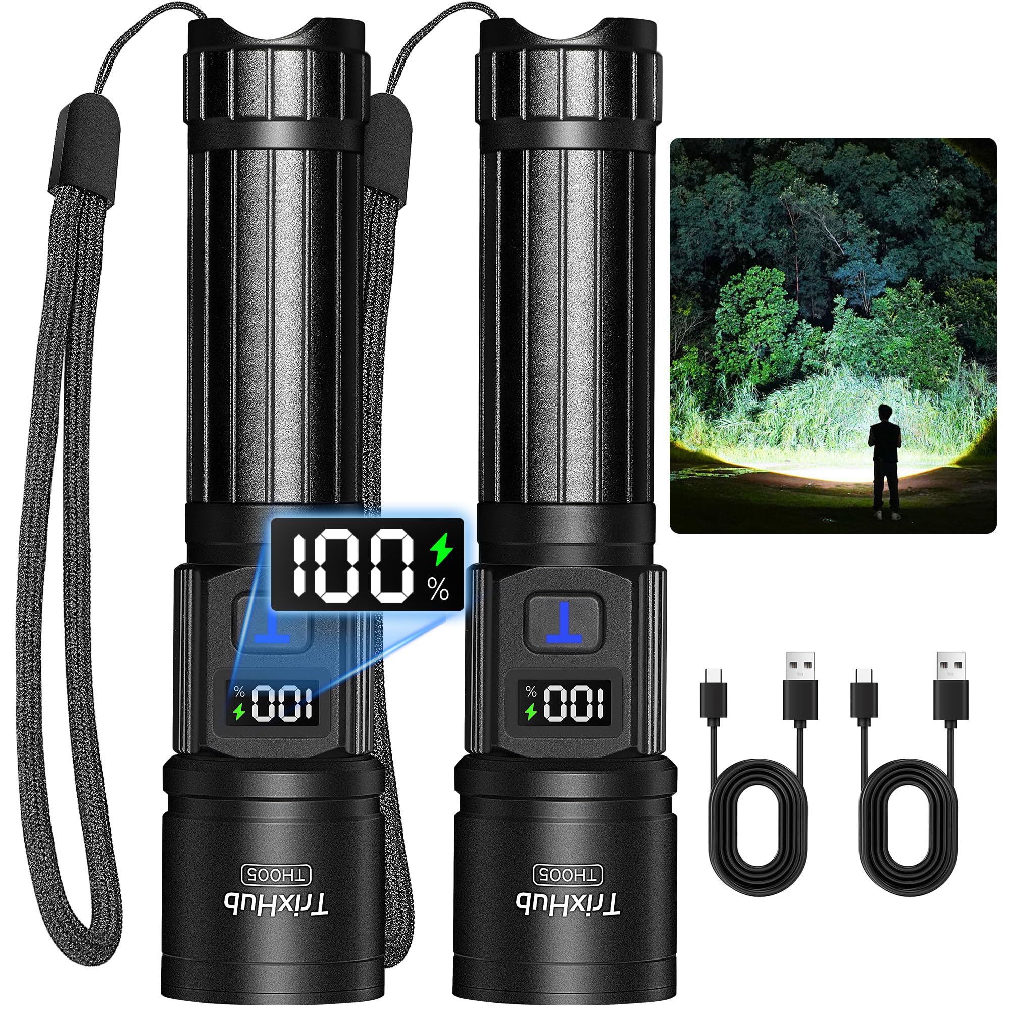 Trixhub Rechargeable Flashlights High Lumens, 950,000Lm Super Bright Flash Light, 5 Modes Zoomable Linternas With Lcd Digital Display, Powerful Handheld Led Flashlights For Emergencies Camping