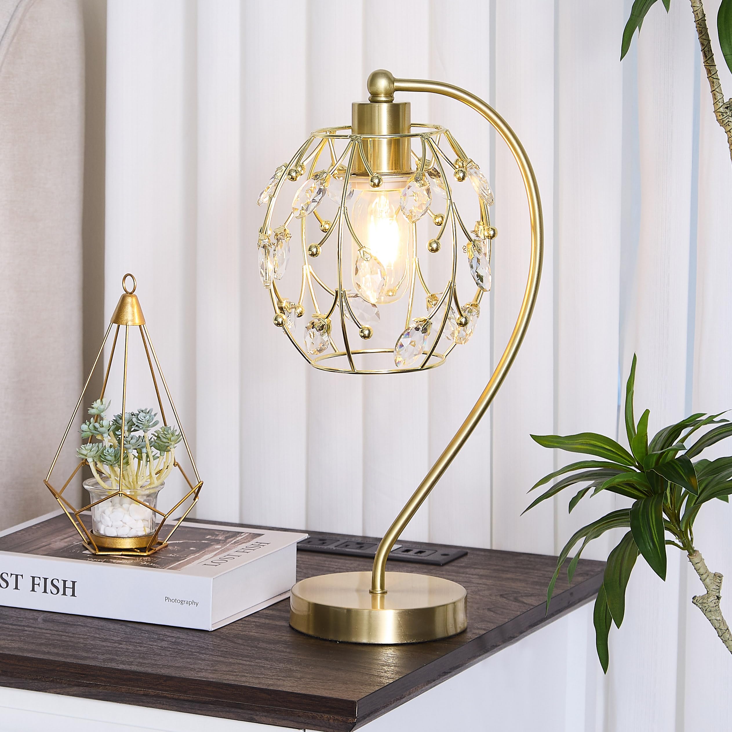 Dggdome Crystal Table Lamps For Living Room, Gold Crystal Bedside Lamp, Modern Nightstand Lamps For Bedroom Home Office, Elegant Decorative Gold Desk Lamps For Girls Room, Single