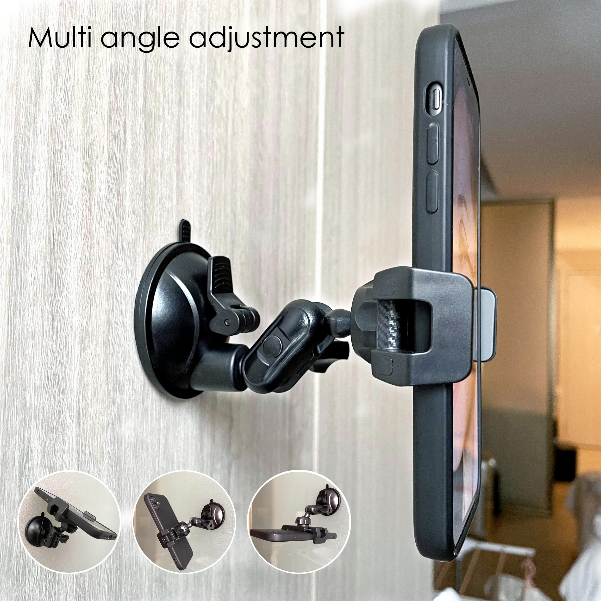 Quyee Universal Mirror Shower Phone Holder, Multi-Directional Dual 360 Degree Rotating Suction Cup Phone Wall Mount Stand, Tiktok Youtube Vlog Video Recording Kit, Airplane Travel Essentials Accessories