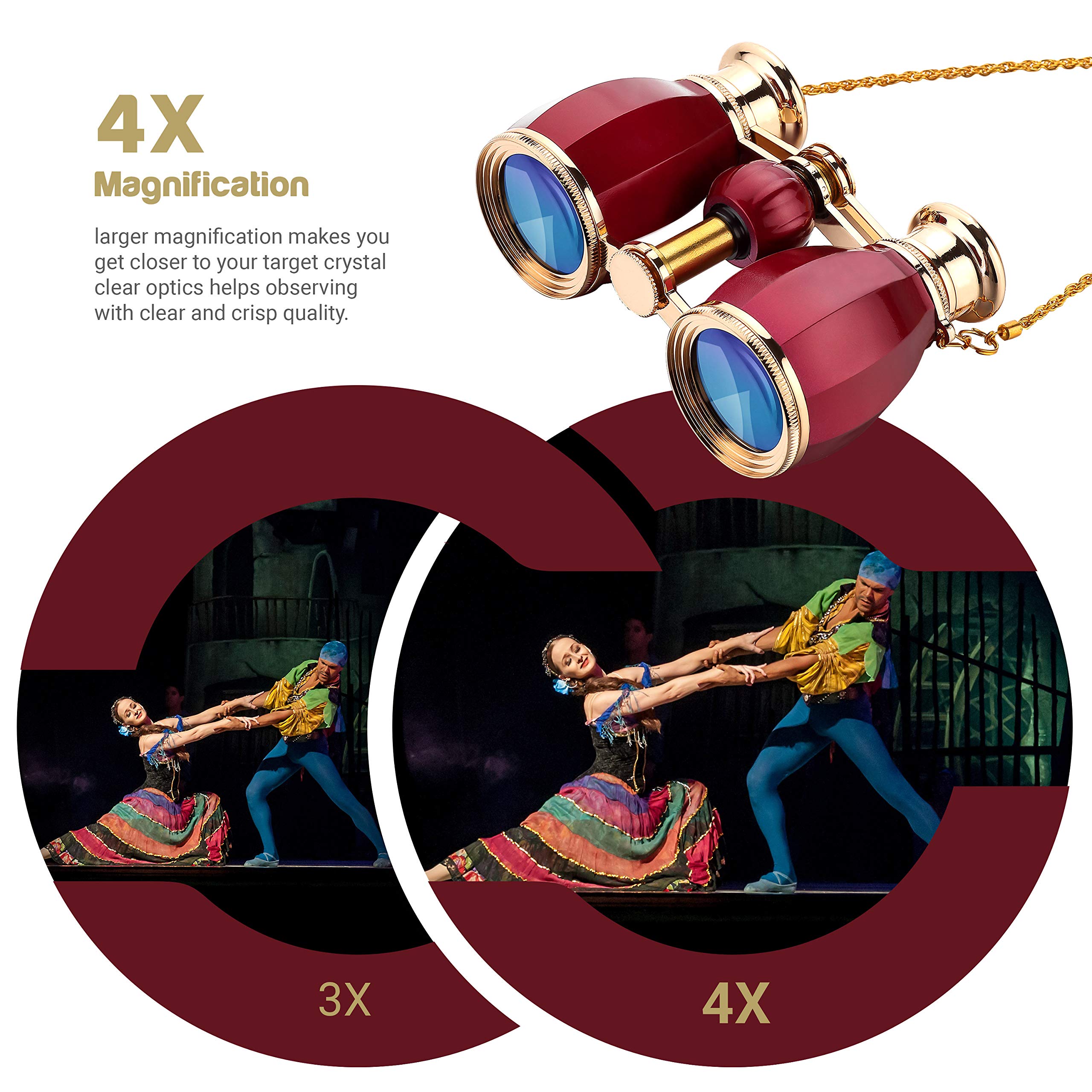 Esslnb Opera Glasses - 4X30Mm Compact Binoculars For Women & Adults - Theater & Concerts - Antique Design With Case & Removable Chain