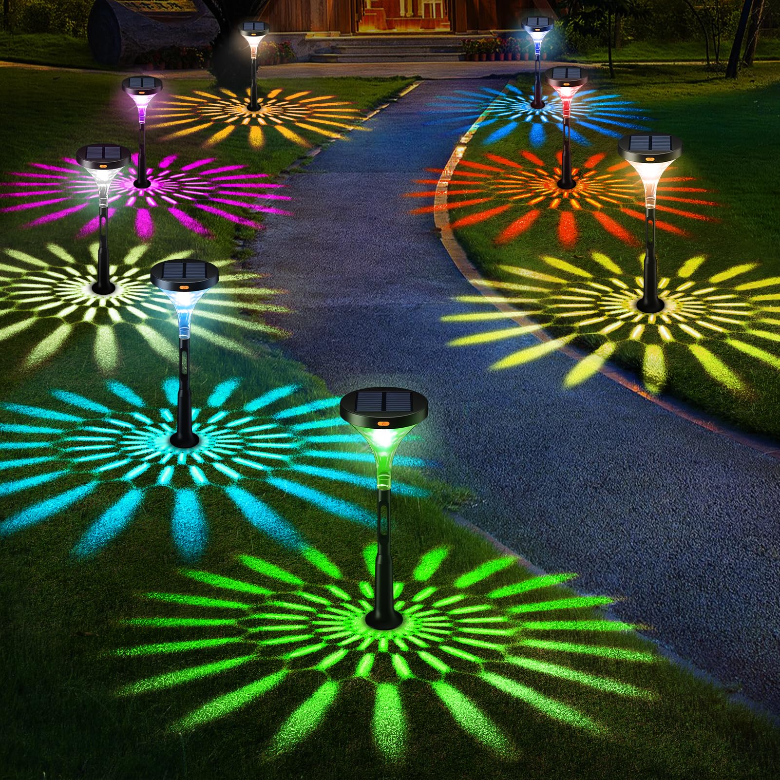 Solebell Solar Outdoor Pathway Light, Multicolored 10 Modes Rgb Color Changing, Ip65 Waterproof Solar Powered Lights, Christmas Decoration For Garden, Lawn, Yard, Patio Etc, 8 Pack