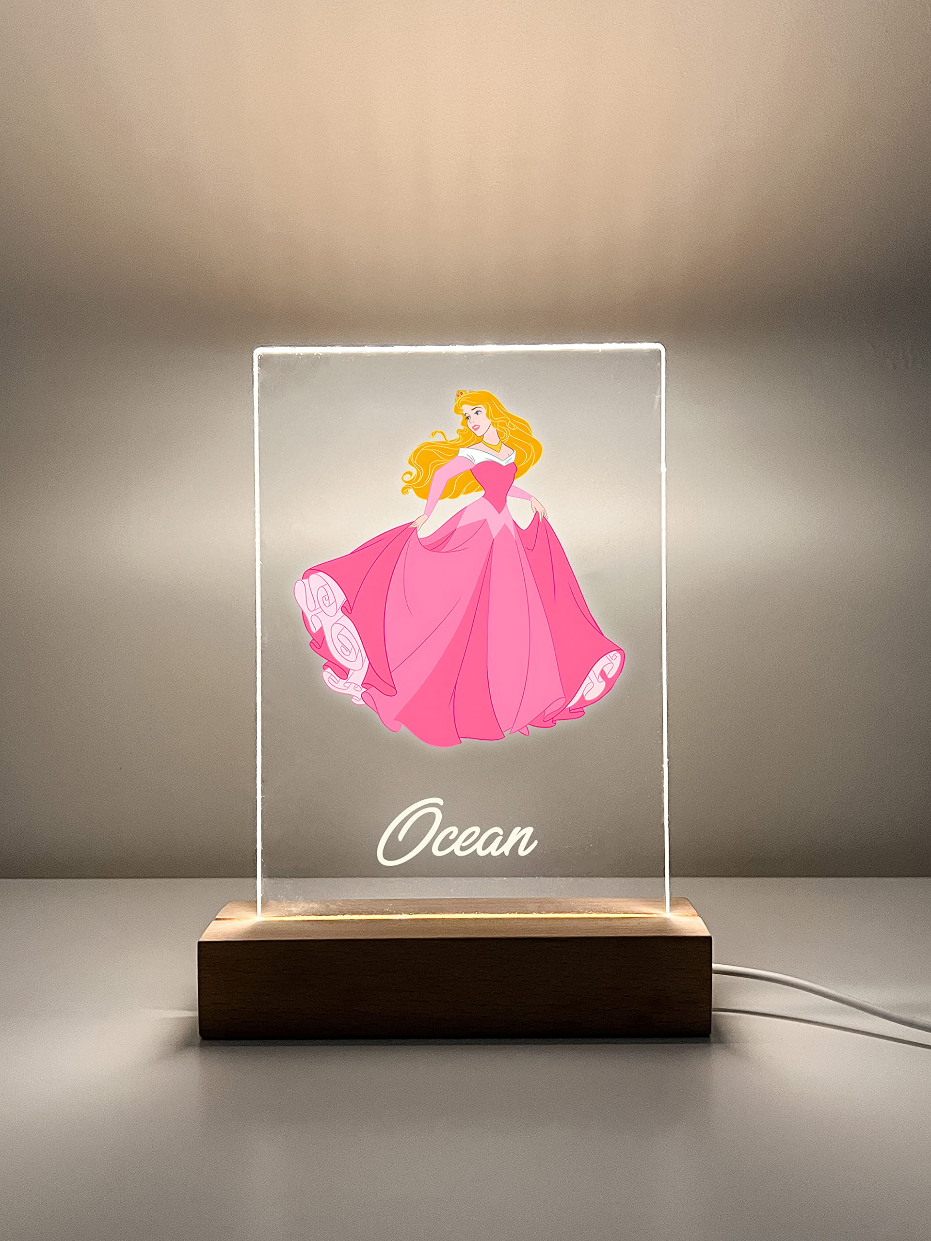 Mirror Mania Wood Base Stand Princess Night Light Up Table Desk Lamp Led Choose Your Favorite Princess In Checkout Princess Sign Personalized Engraved With Your Name On It, Made To Order Girls Room Decor