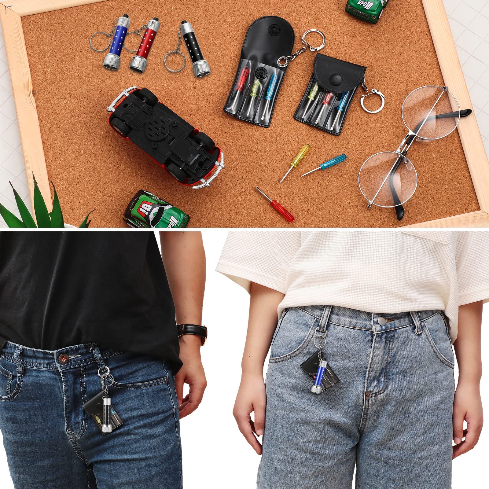 Jutom Mini Screwdriver Keychain Set Flashlight Bulk Led Keychain Mini Hand Tool  For Men Adult Father Day Birthday Party Favors(24 Pcs)