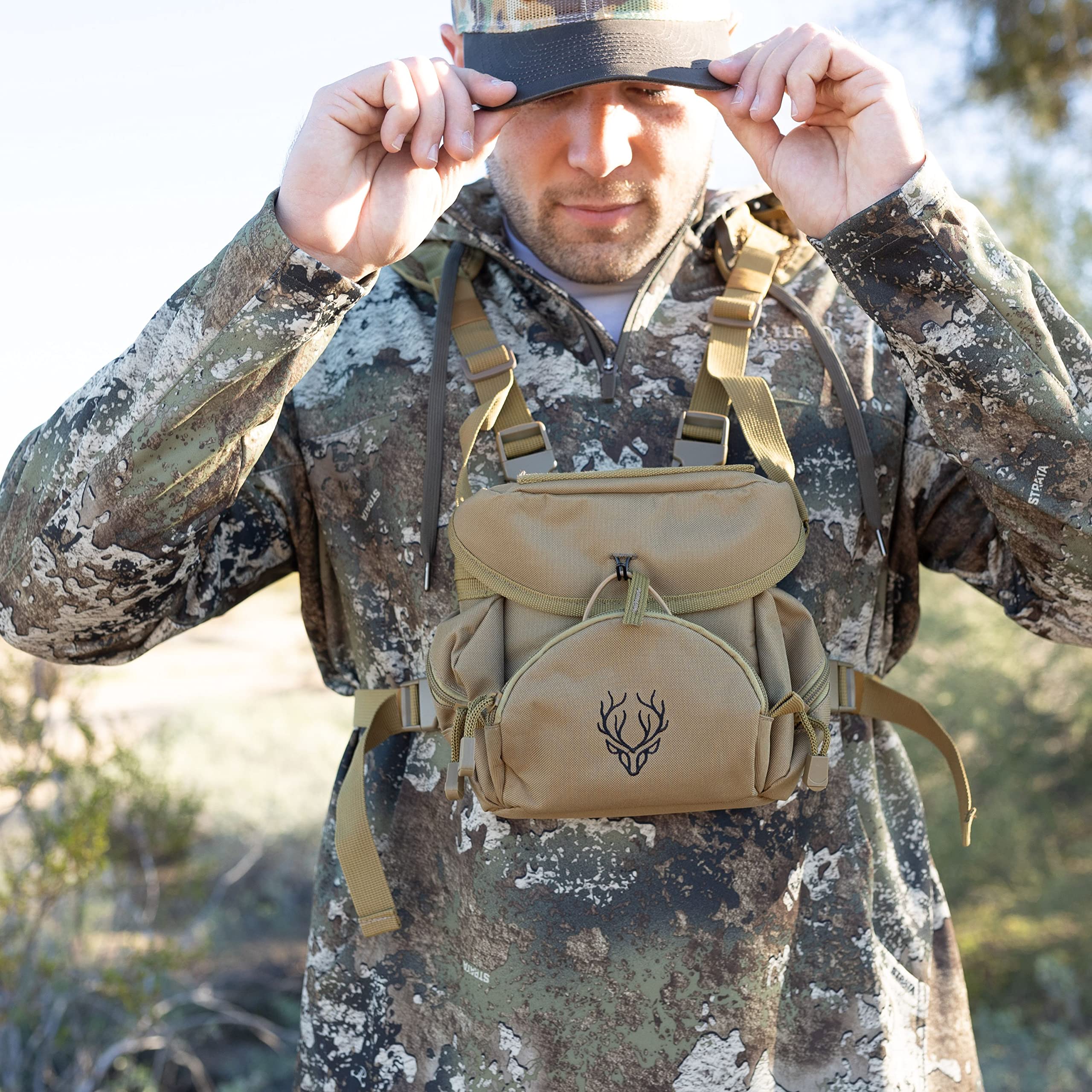 Boundless Performance Binocular Harness Chest Pack - Our Bino Harness Case Is Great For Hunting, Hiking, And Shooting - Binoc Straps Secure Your Binoculars - Holds Rangefinders, Bullets, Gear - Coyote