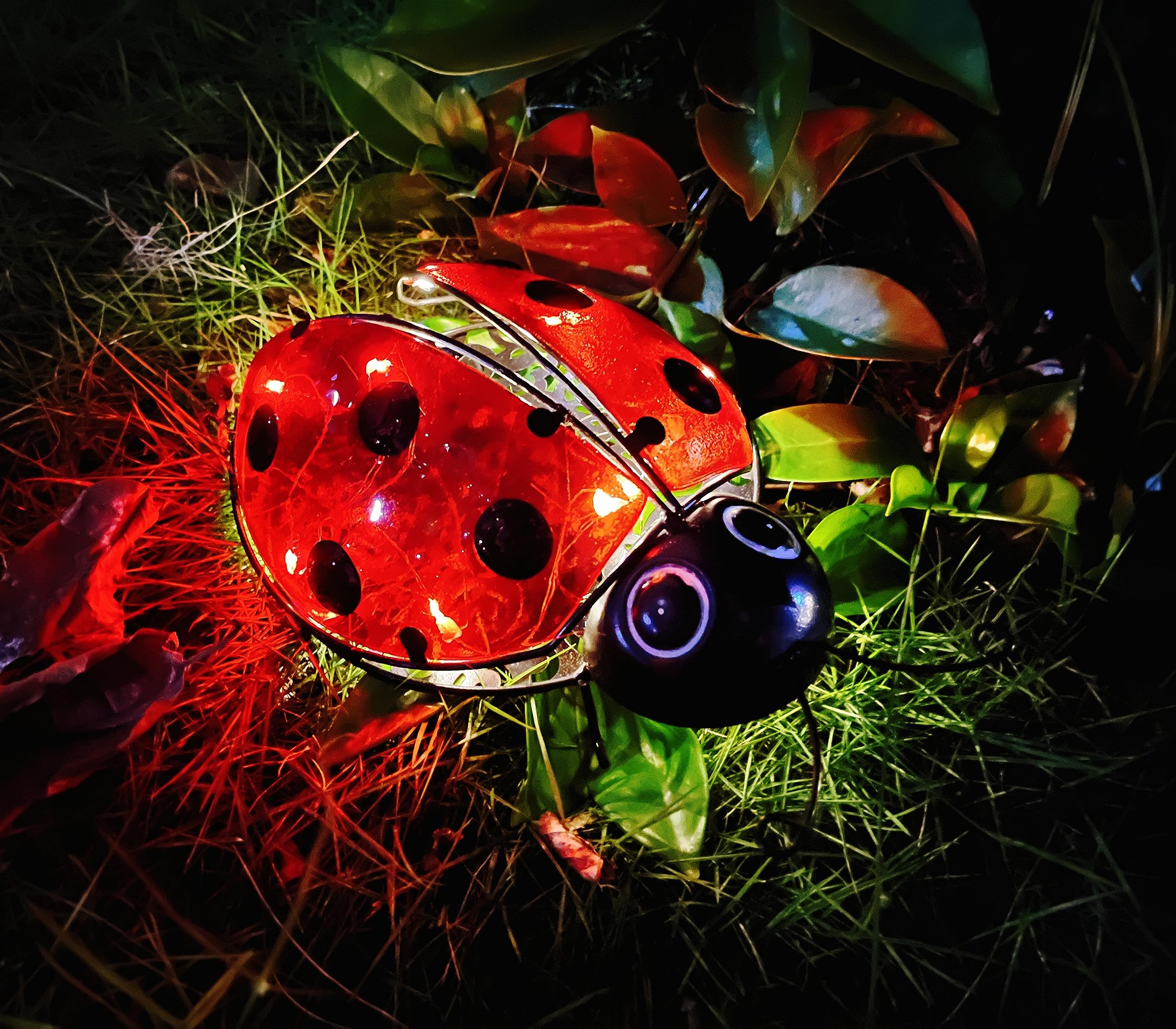 Coolboy Solar Ladybug Outdoor Garden Statue,Hanging Waterproof Led Solar Lights Outdoor Decor,Metal Ladybug Ornament,Lantern Indoor Figurines For Patio Garden Table Decor For Ourdoor