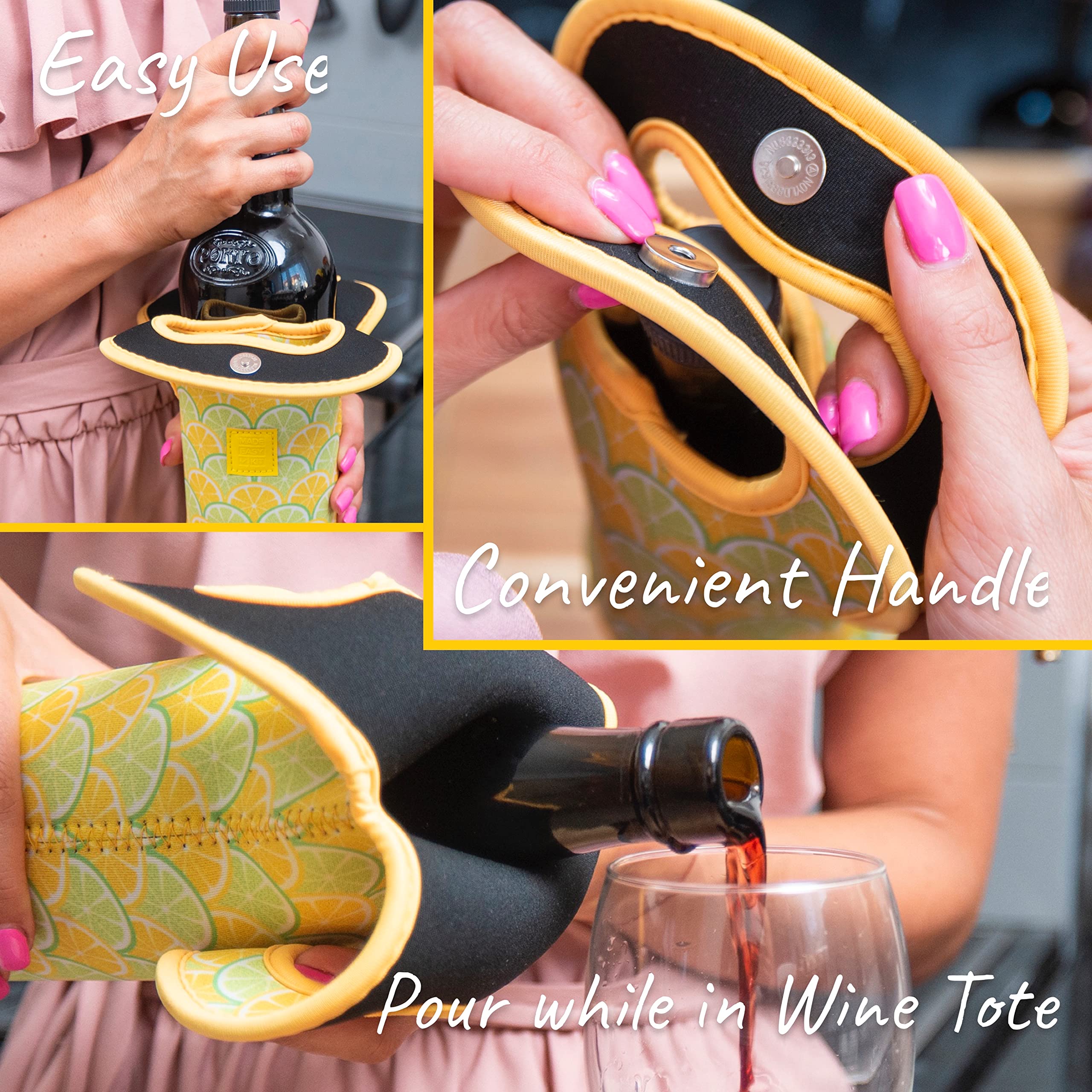 Made Easy Kit Insulated Wine Tote - Neoprene Wine Carrier Bag With Magnetic Handle Clasp