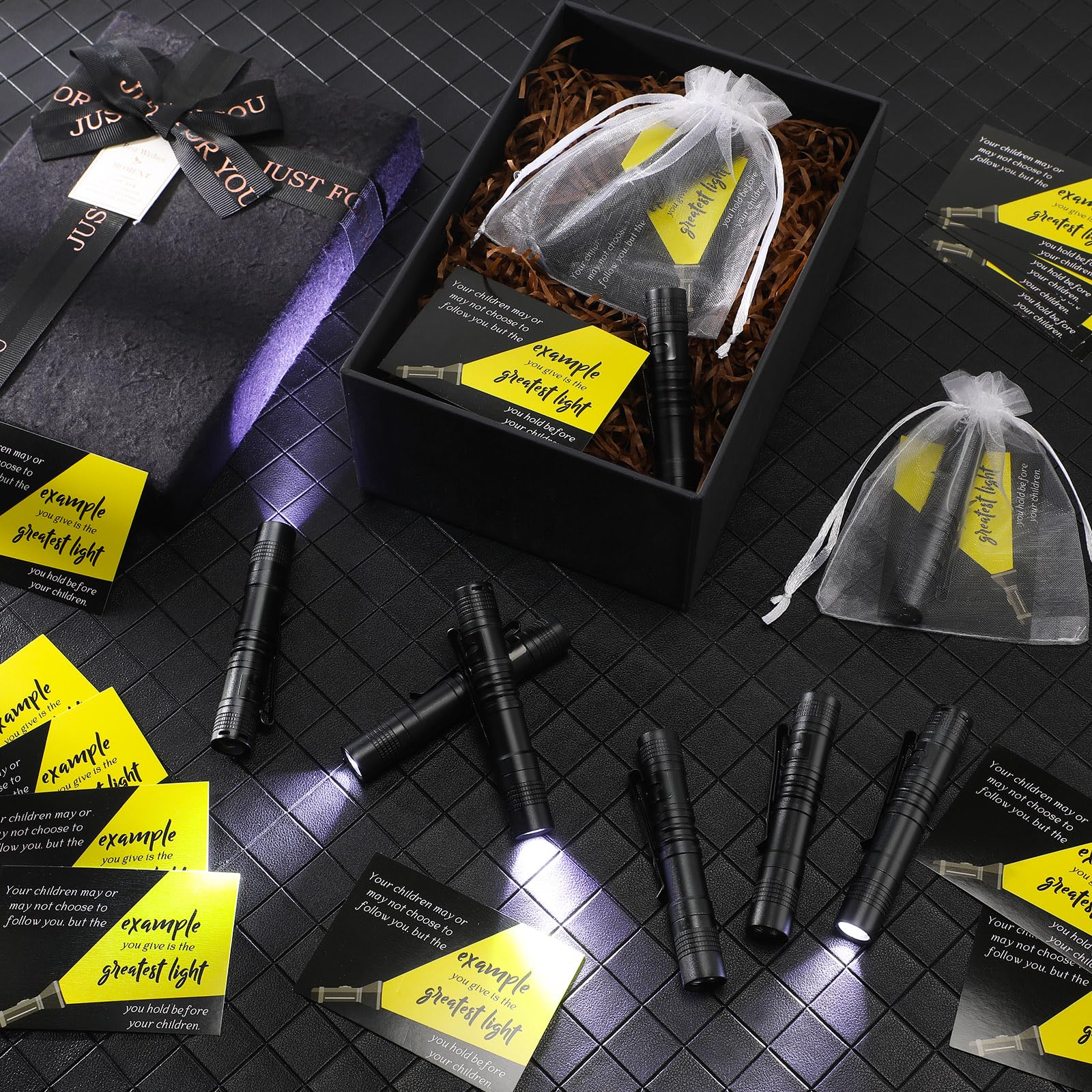 Coume 15 Sets Fathers Day Small Pocket Flashlight  For Church Father'S Day Pocket Light Motivational Quote Card Bible Verse Cards And Organza Bags For Men Thank You , Not Include Batteries