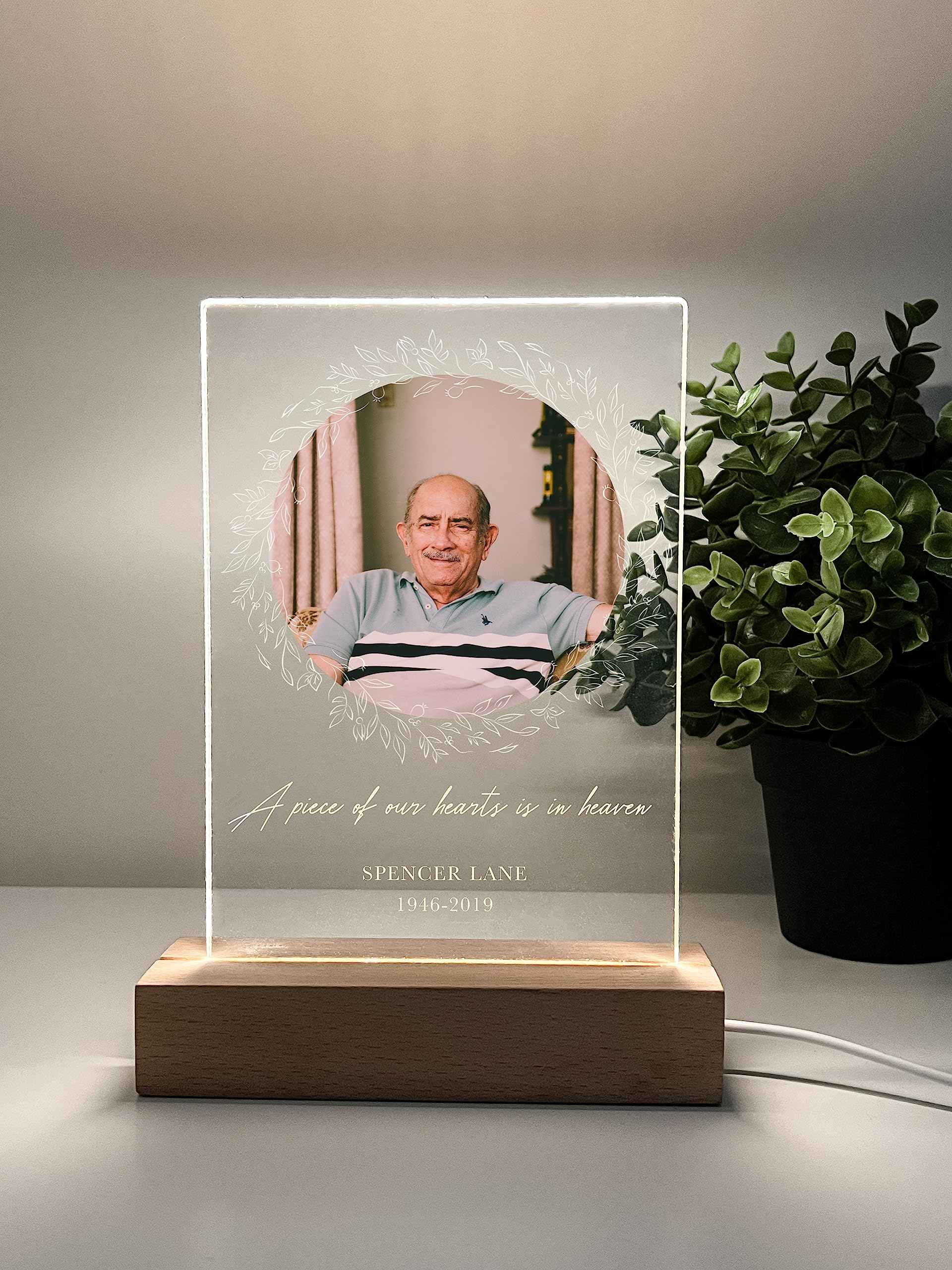 Mirror Mania Custom Personalized Photo Led Wood Stand Night Light Up Table Lamp In Loving Memory Loved R.I.P Remembrance Loss Sympathy Bereavement Memorial Table Sign