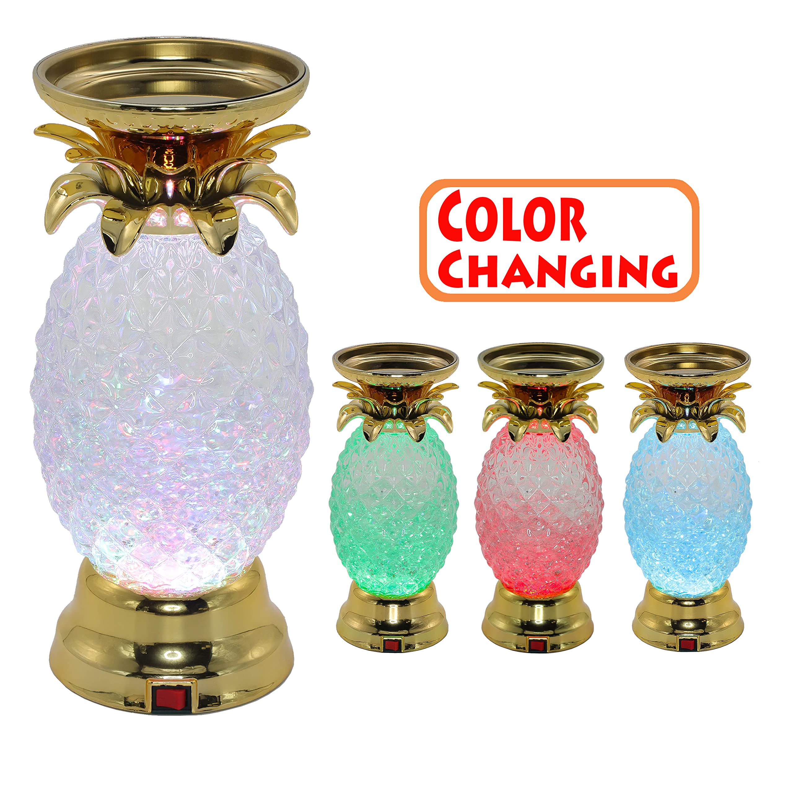 Yakii 9.5" Pineapple Led Color Changing Shine Lava Lamp,Swirling Water Waves Lamp Kid Safe Battery/Usb Cable Operated,Table Lamp Candle Holder Table Decoration Gold(Pack Of 2)