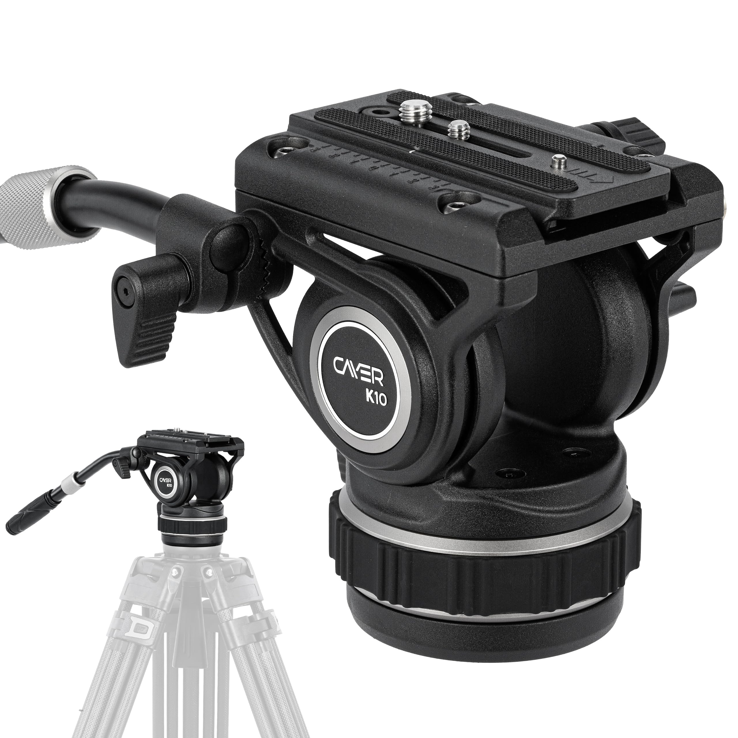 Cayer K10 Pro Video Fluid Head With 75Mm Flat Base, Adjustable Pan Drag And Telescopic Handle, Heavy Duty Tripod Fluid Head For For Dslr Cameras, Camcorders, Max Load 22 Lb/10 Kg