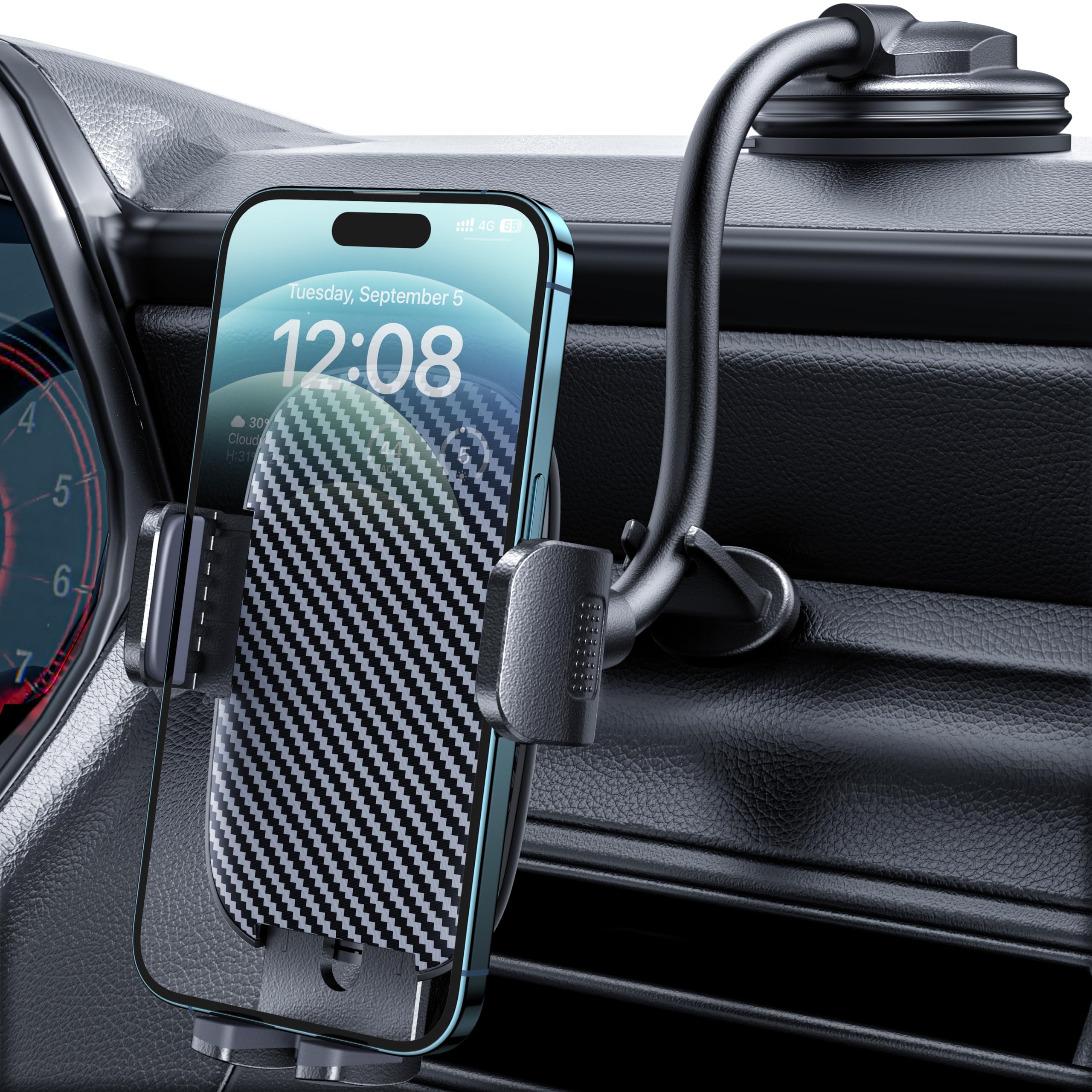 Chiclish Phone Holders For Your Car [Anti-Shake Stabilizer] Cell Phone Car Mount Long Arm Dashboard Windshield Cradle Automotive Accessories Car Phone Holder Fit For Iphone Android Smartphone