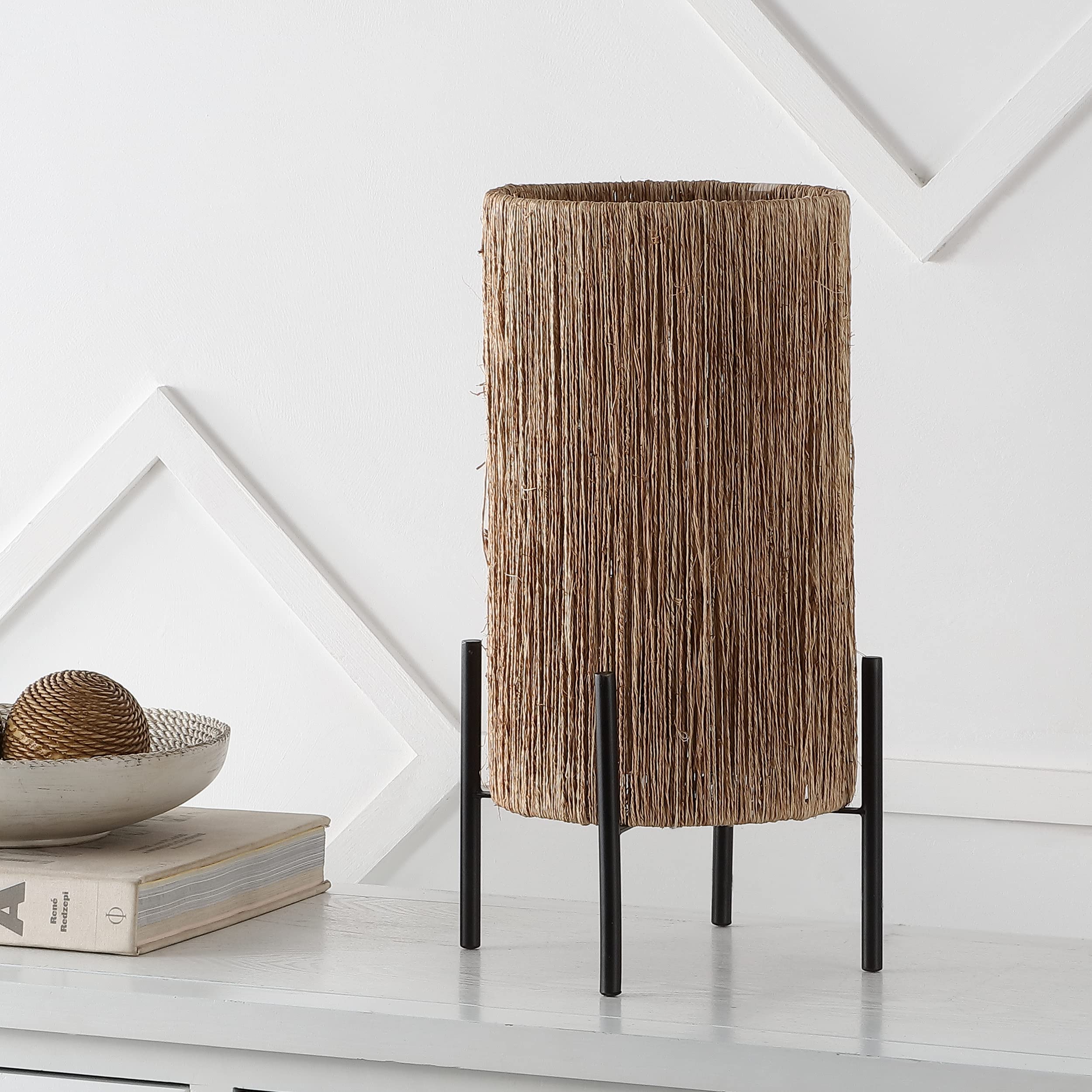 Jonathan Y Jyl4043A Kai 16.5" Coastal Minimalist Rattan Led Table Lamp Modern Contemporary Bedside Desk Nightstand Lamp For Bedroom Living Room Office College Bookcase, Brown